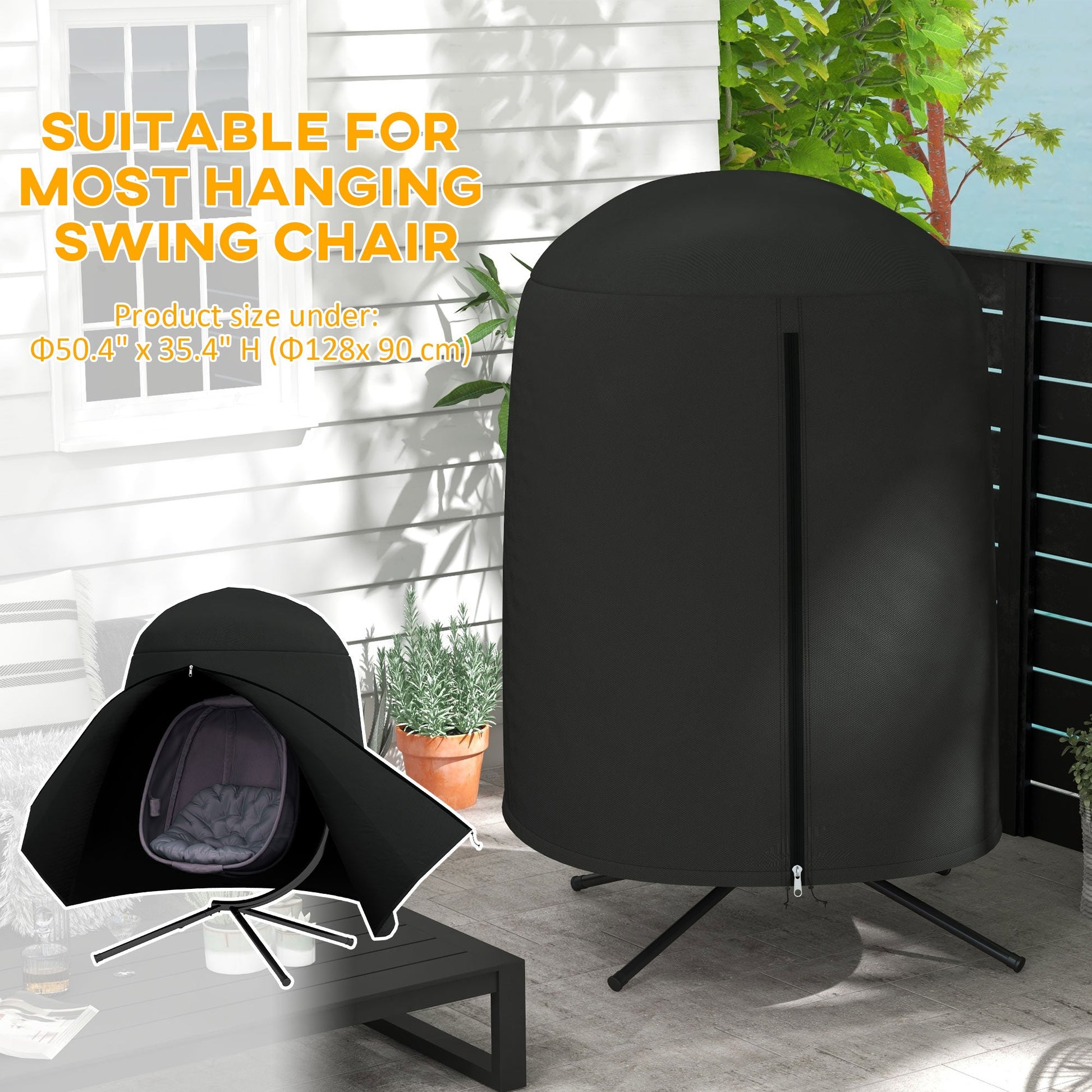 Hanging Egg Chair Cover, Outdoor Single Swing Chair Cover, Waterproof Anti-dust Furniture Protector with Zipper, 420D Oxford Fabric for Φ50.4" x 74.8" H Stand, Black