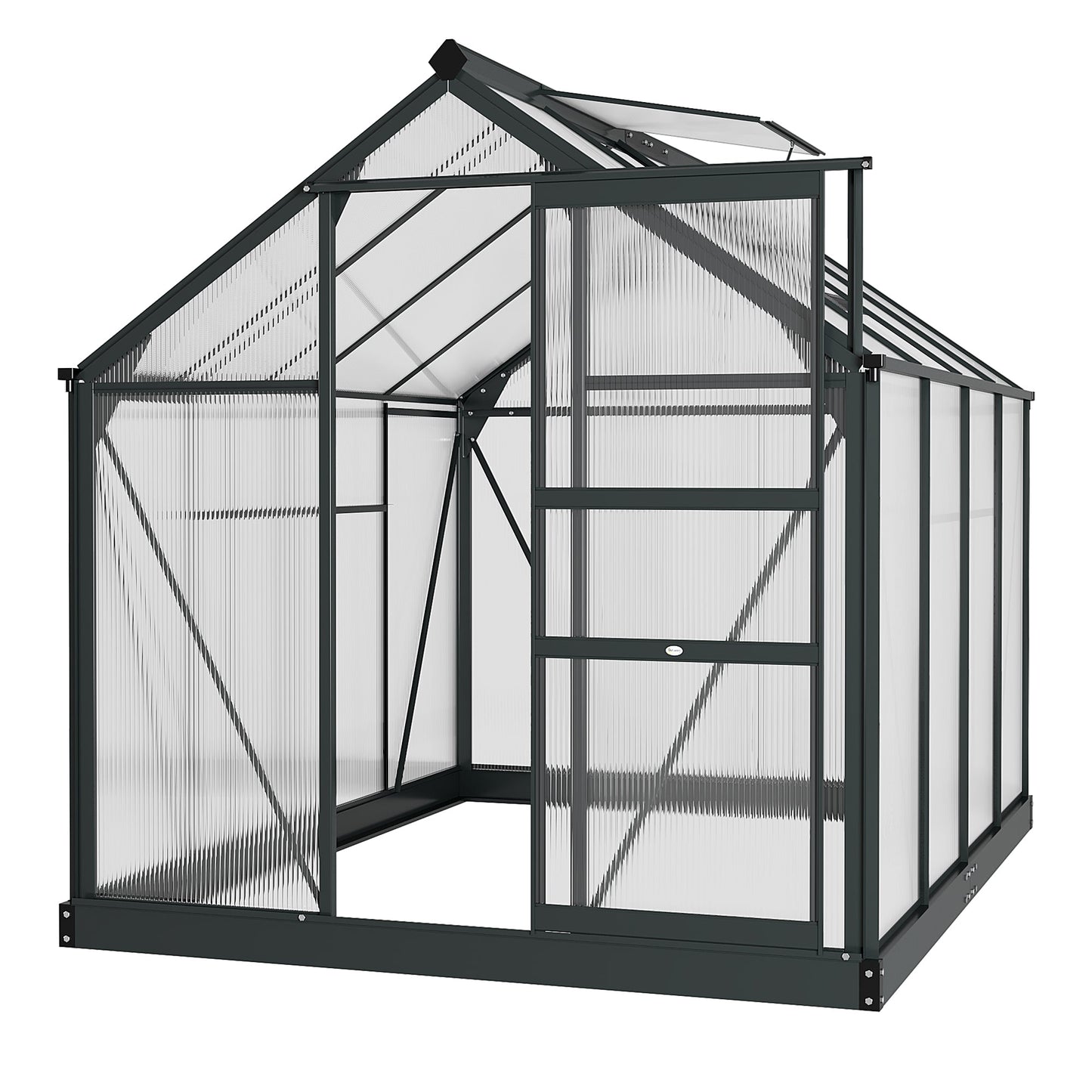 6' x 8' x 6.6' Polycarbonate Greenhouse, Walk-In Green House Kit Garden, Plants Grow, Galvanized Sheet Aluminum Frame with Rain Gutter, Vent and Sliding Door, Grey