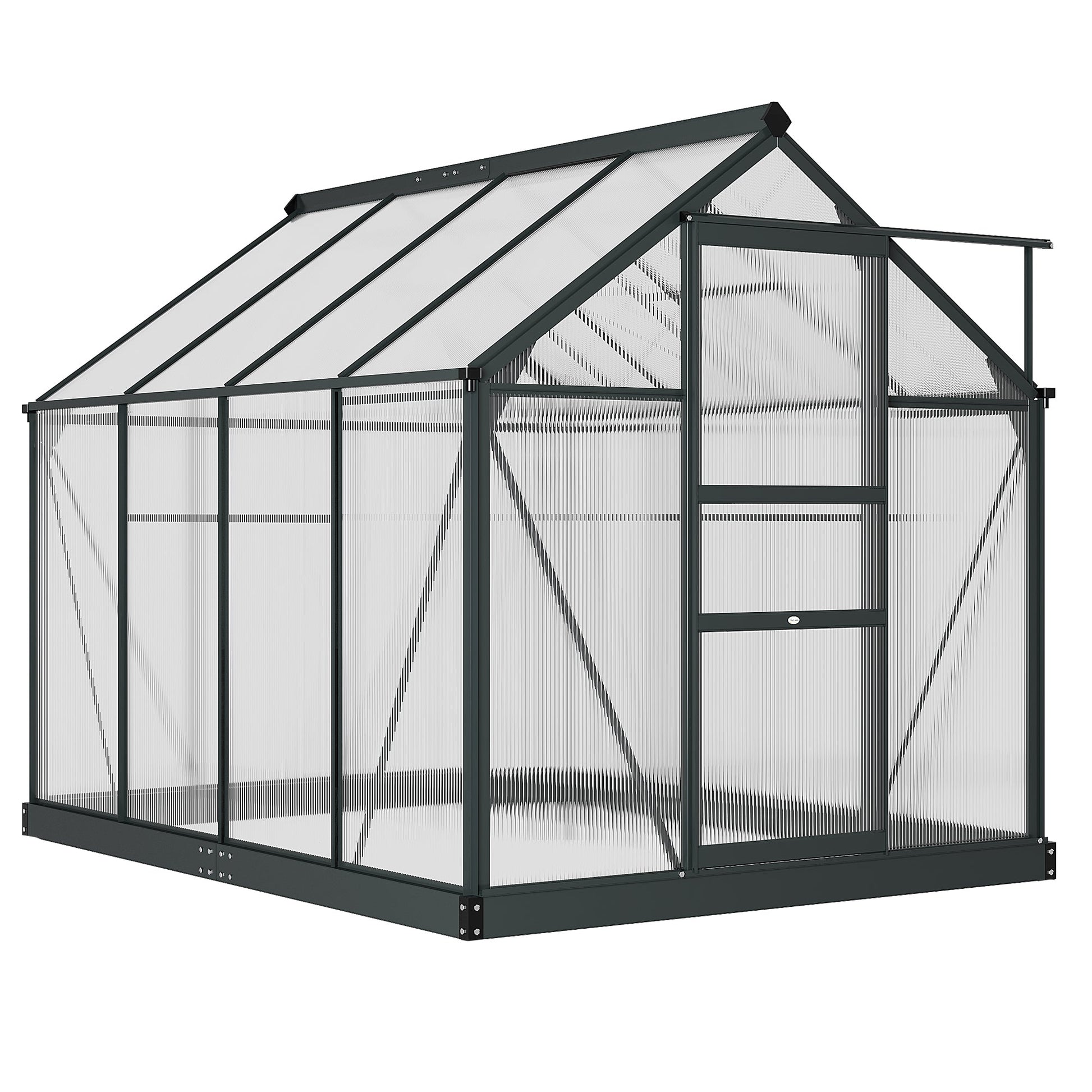 6' x 8' x 6.6' Polycarbonate Greenhouse, Walk-In Green House Kit Garden, Plants Grow, Galvanized Sheet Aluminum Frame with Rain Gutter, Vent and Sliding Door, Grey