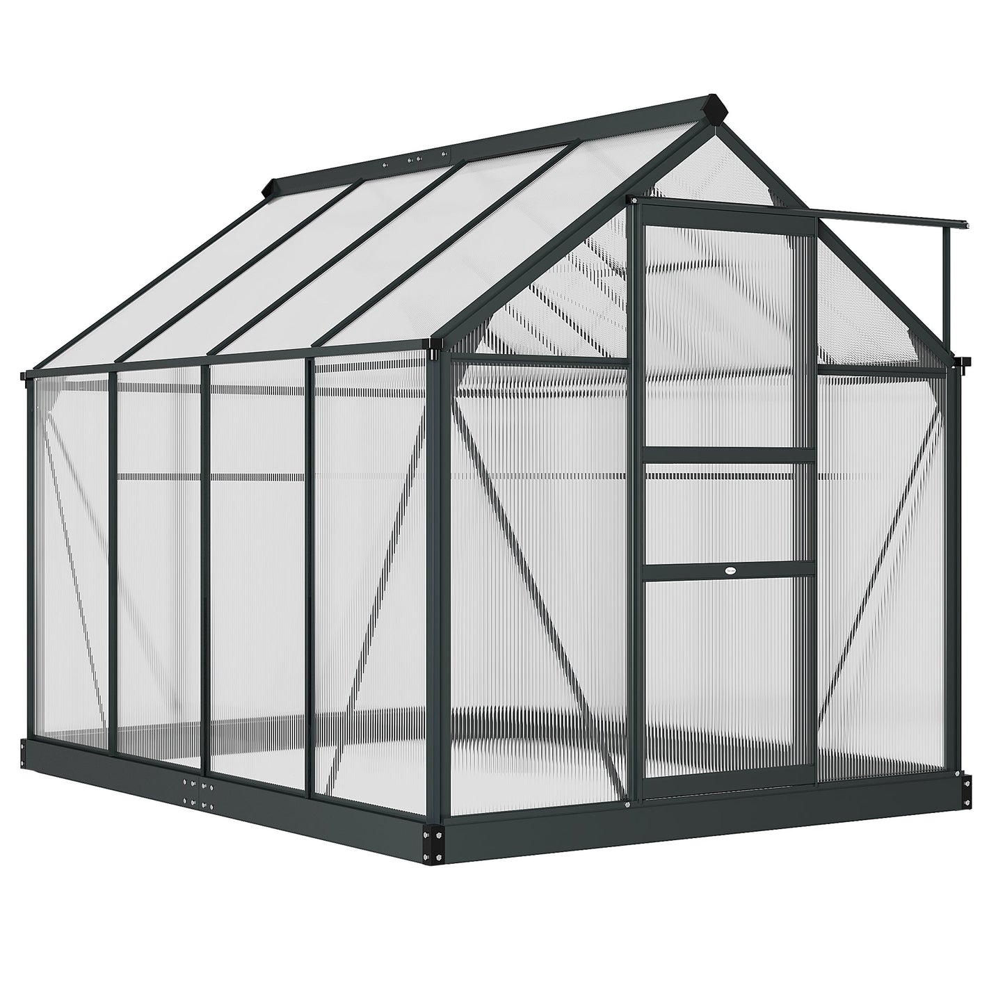 6' x 8' x 6.6' Polycarbonate Greenhouse, Walk-In Green House Kit Garden, Plants Grow, Galvanized Sheet Aluminum Frame with Rain Gutter, Vent and Sliding Door, Grey