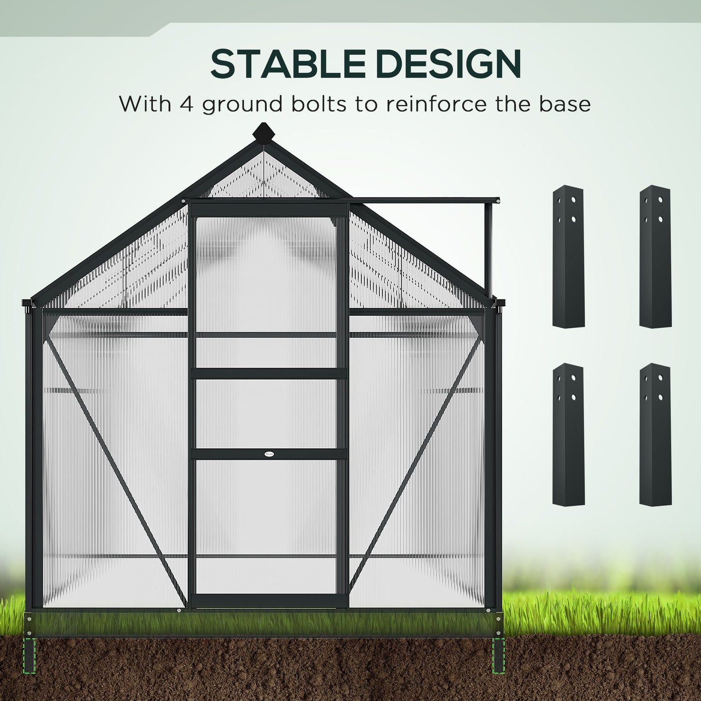 6' x 8' x 6.6' Polycarbonate Greenhouse, Walk-In Green House Kit Garden, Plants Grow, Galvanized Sheet Aluminum Frame with Rain Gutter, Vent and Sliding Door, Grey