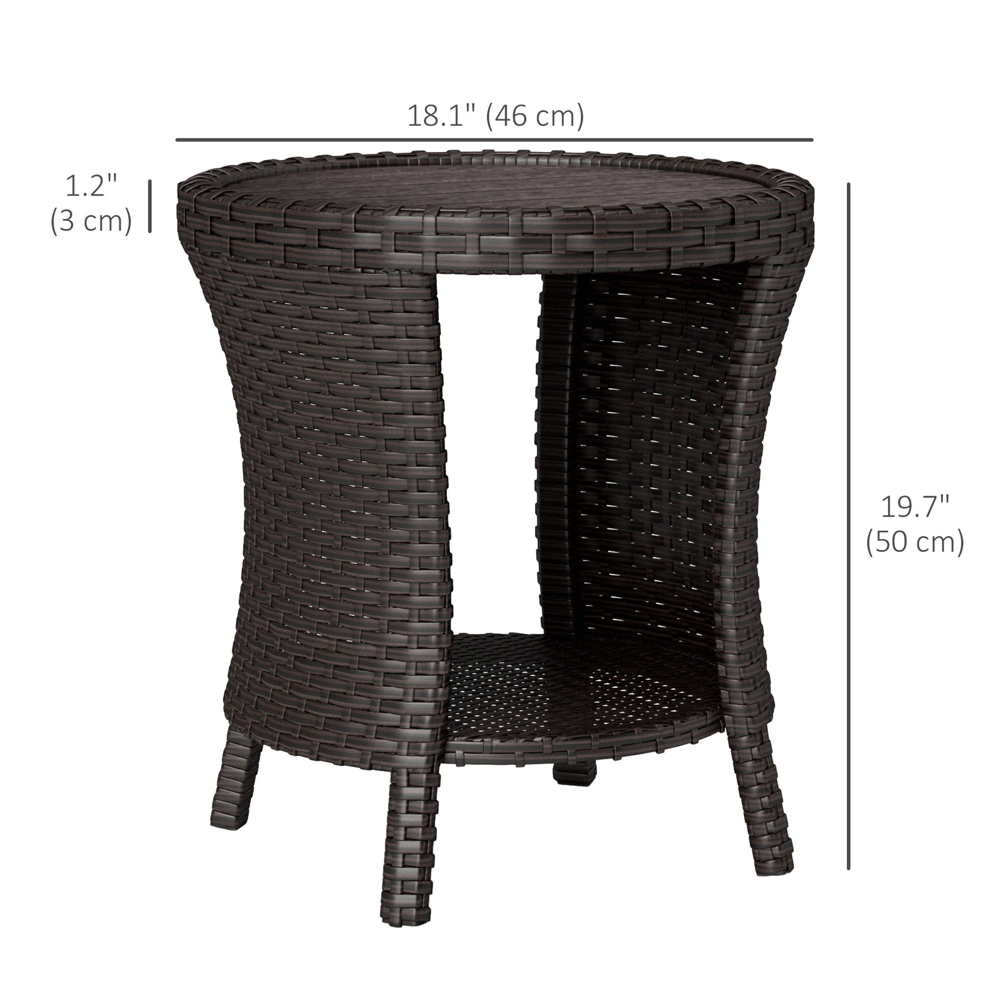 18" Wicker Outdoor Side Table, Patio Coffee Table with 2-Tier Storage, PE Rattan Outdoor Coffee Table with Composite Wood Top for Garden Backyard Balcony, Brown