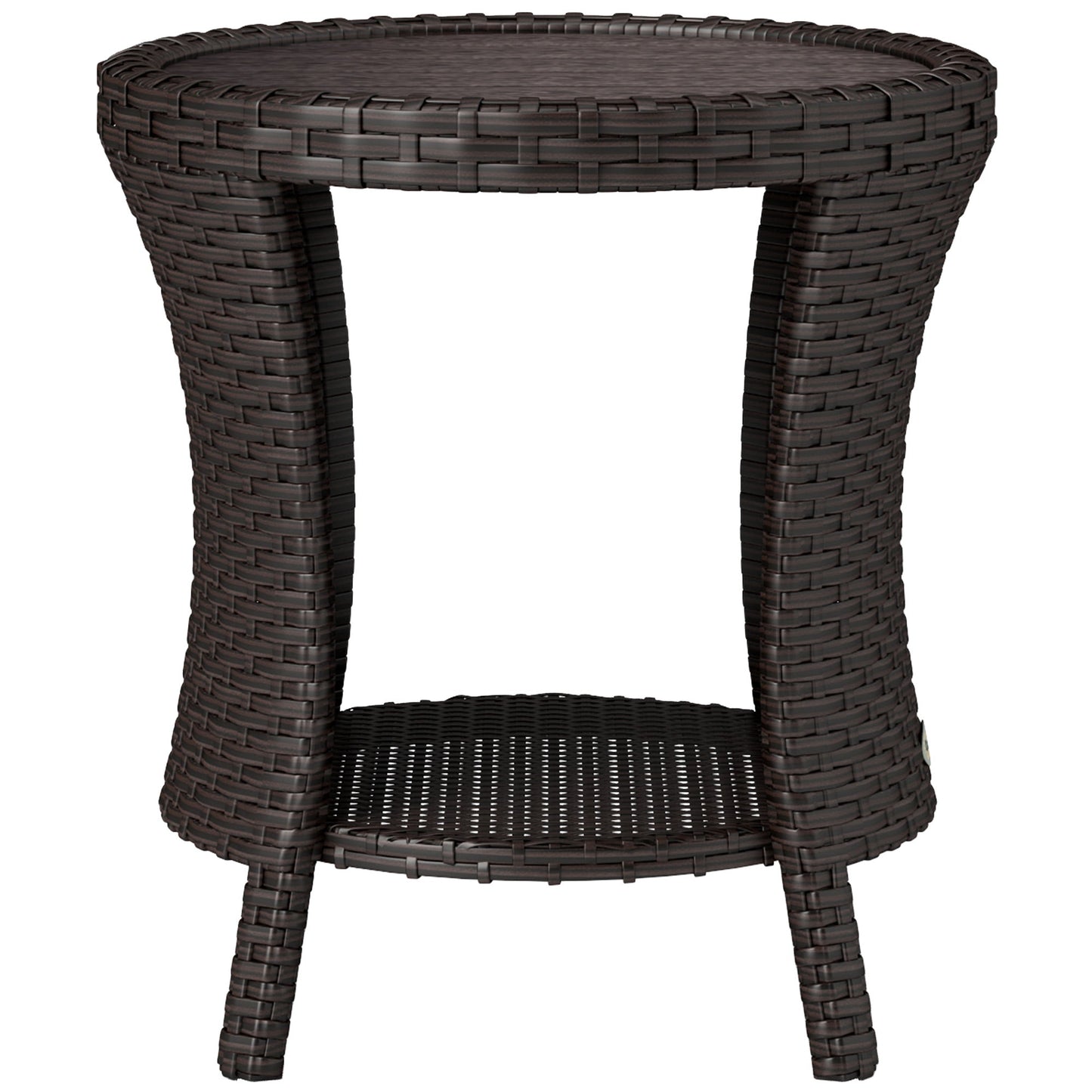 18" Wicker Outdoor Side Table, Patio Coffee Table with 2-Tier Storage, PE Rattan Outdoor Coffee Table with Composite Wood Top for Garden Backyard Balcony, Brown