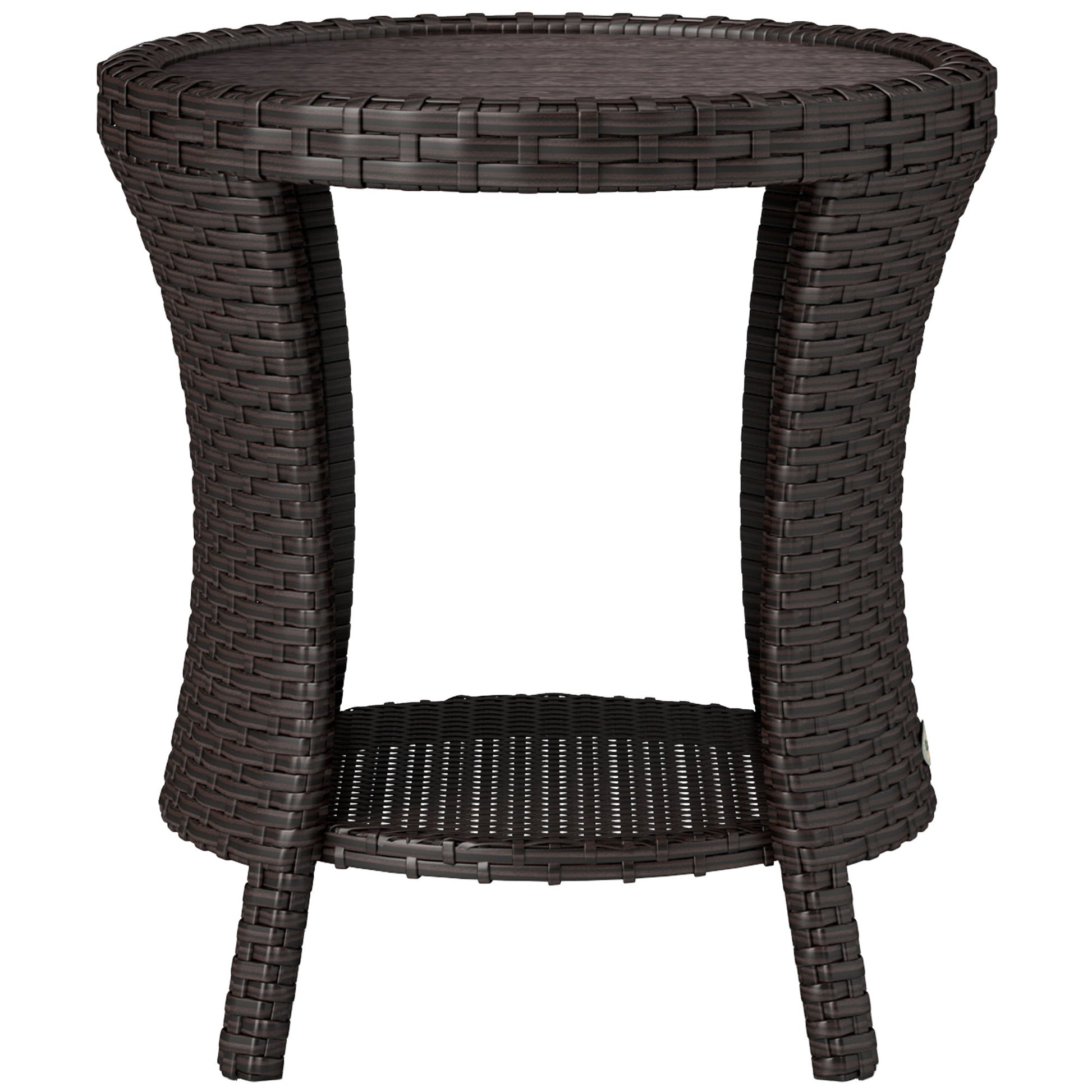 18" Wicker Outdoor Side Table, Patio Coffee Table with 2-Tier Storage, PE Rattan Outdoor Coffee Table with Composite Wood Top for Garden Backyard Balcony, Brown