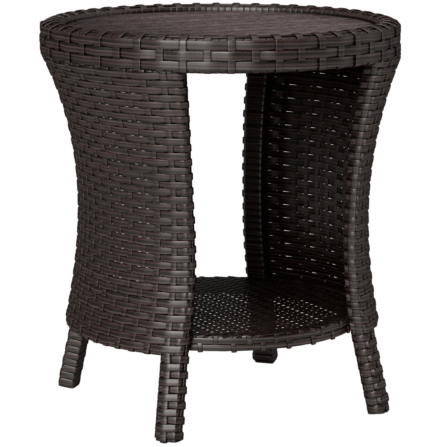 18" Wicker Outdoor Side Table, Patio Coffee Table with 2-Tier Storage, PE Rattan Outdoor Coffee Table with Composite Wood Top for Garden Backyard Balcony, Brown