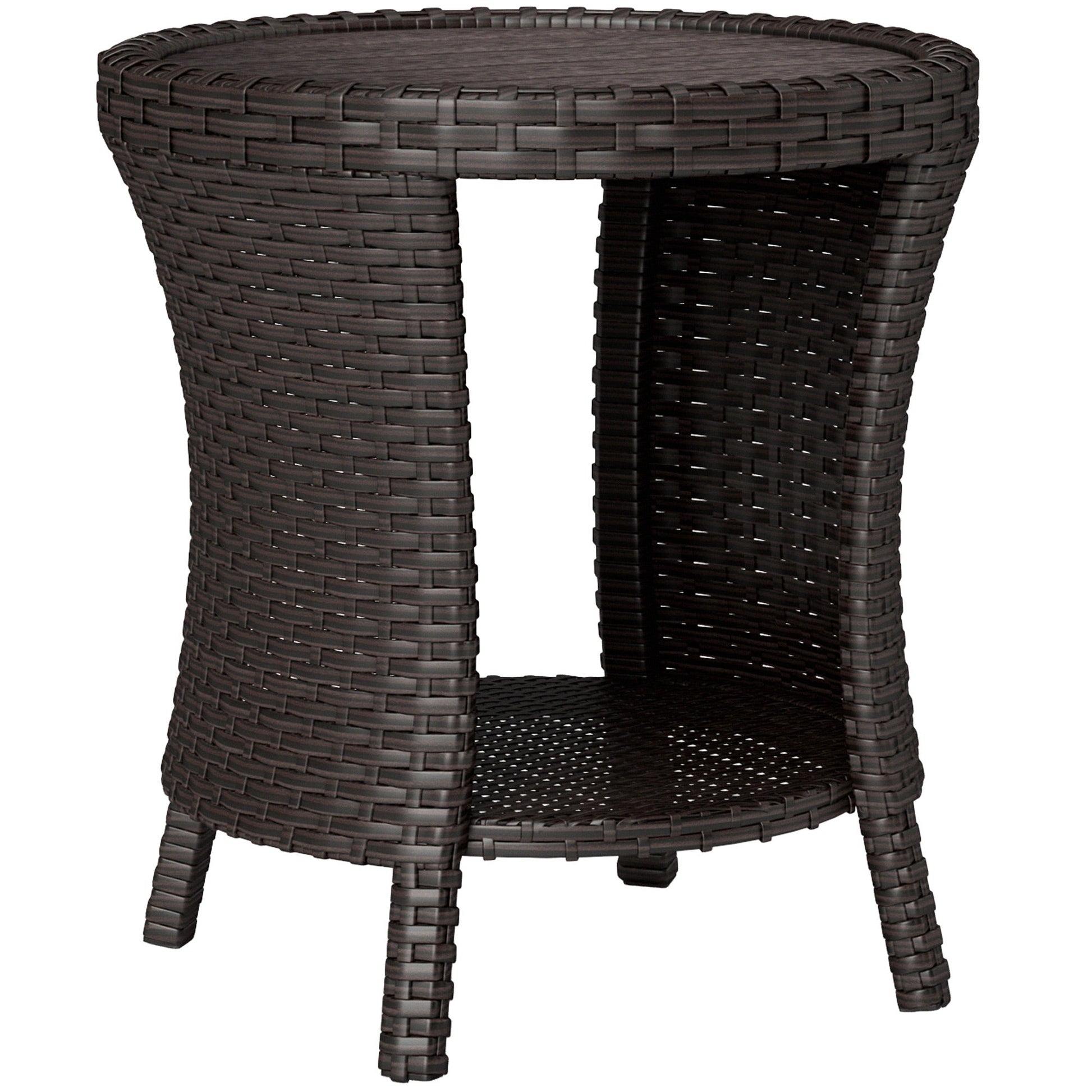 18" Wicker Outdoor Side Table, Patio Coffee Table with 2-Tier Storage, PE Rattan Outdoor Coffee Table with Composite Wood Top for Garden Backyard Balcony, Brown