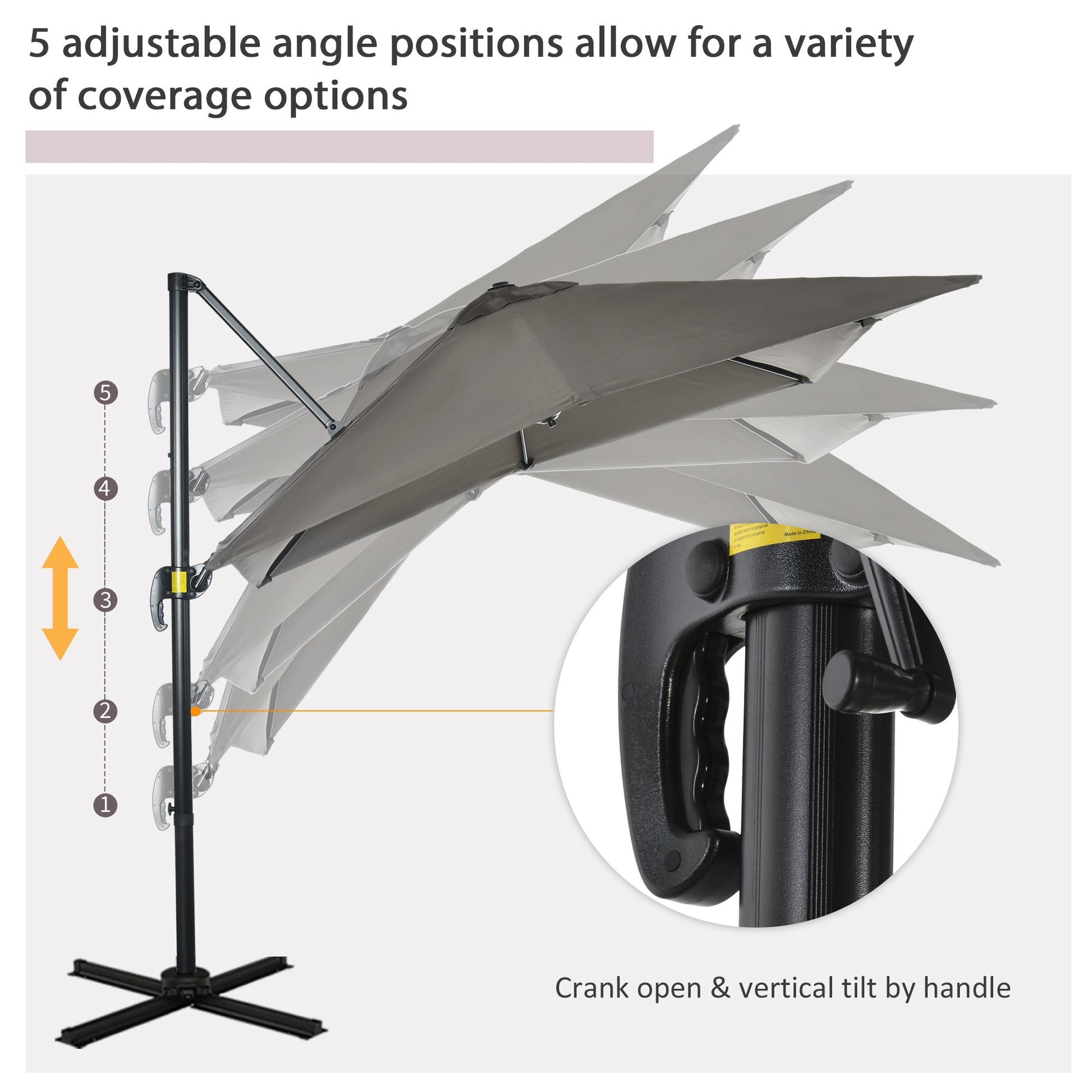8' x 8' Square Patio Hanging Offset Umbrella with 360° Rotation, Aluminum Outdoor Cantilever Parasol with Crank & Tilt, Sun Canopy Shelter with Cross Base, Light Grey