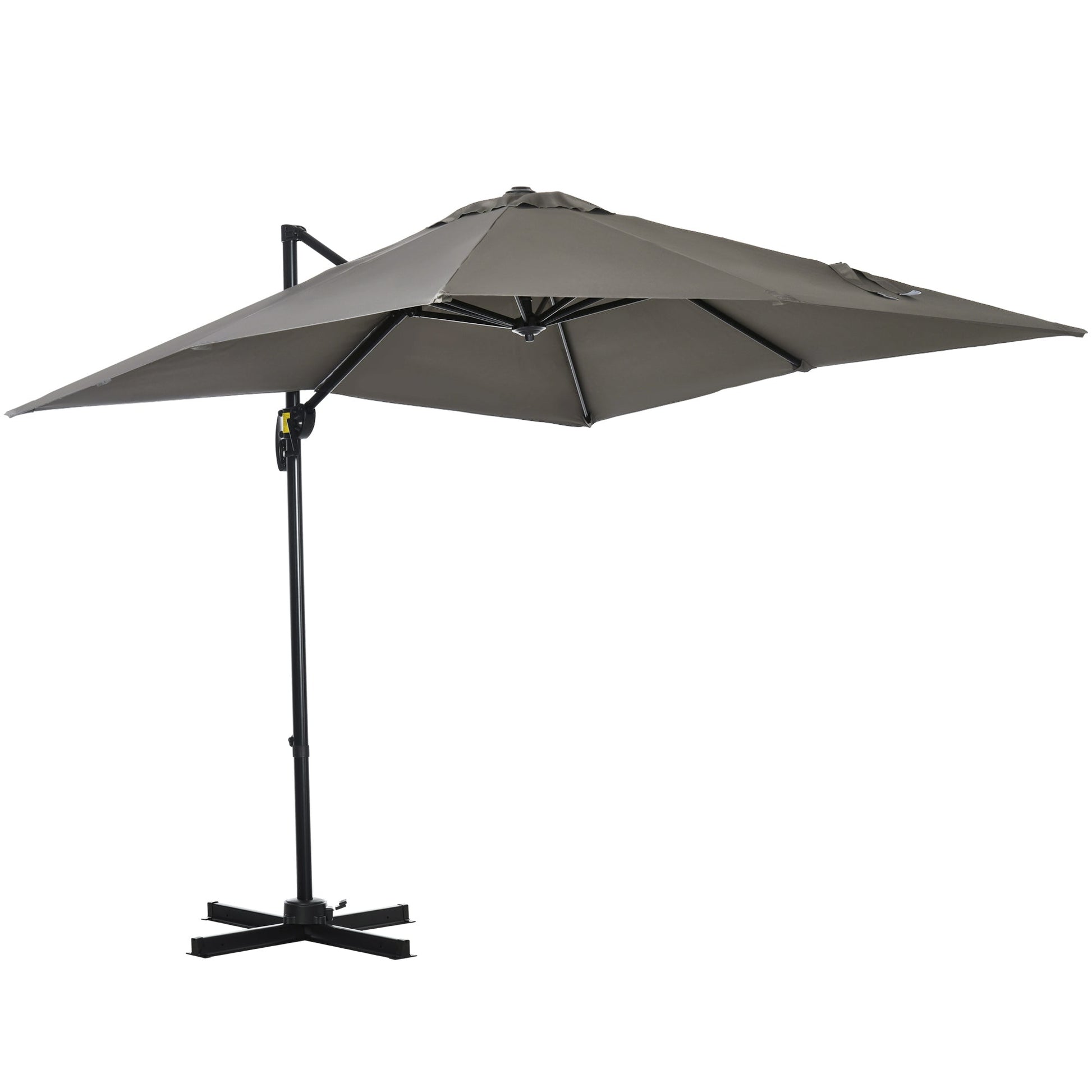 8' x 8' Square Patio Hanging Offset Umbrella with 360° Rotation, Aluminum Outdoor Cantilever Parasol with Crank & Tilt, Sun Canopy Shelter with Cross Base, Light Grey