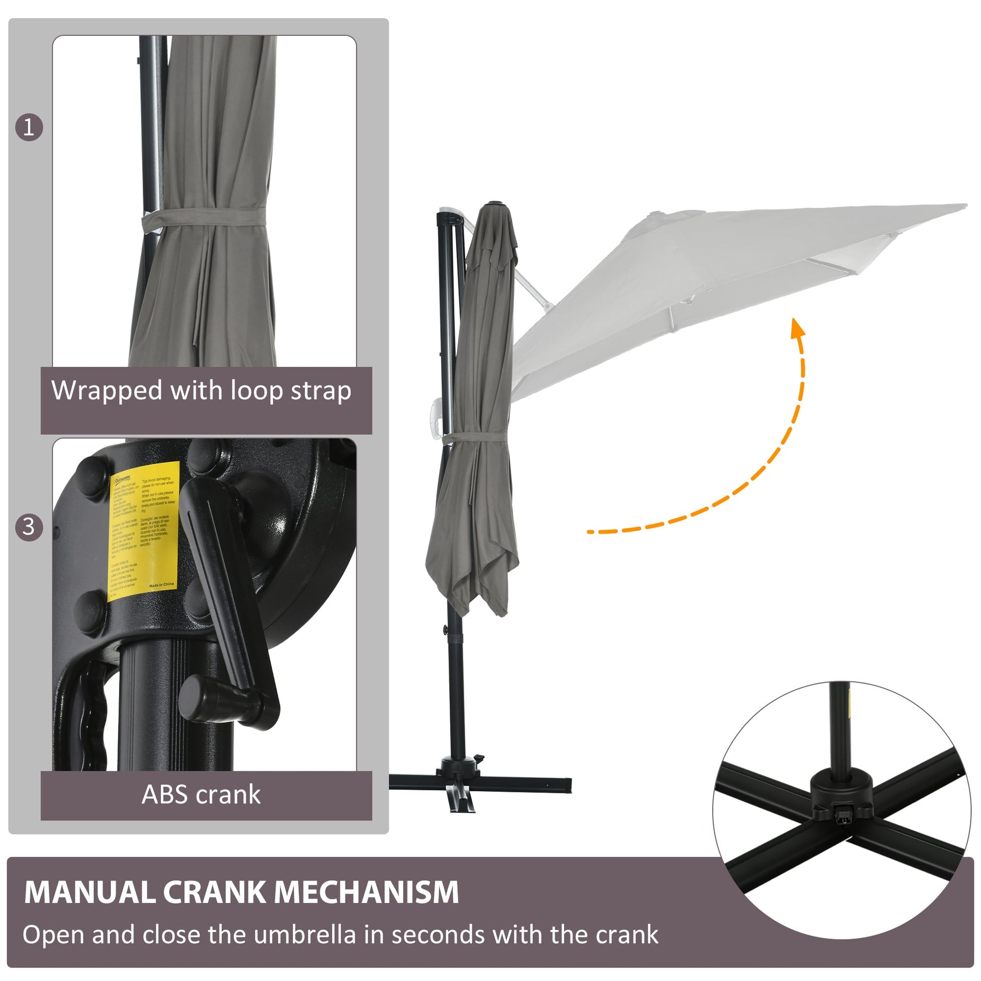 8' x 8' Square Patio Hanging Offset Umbrella with 360° Rotation, Aluminum Outdoor Cantilever Parasol with Crank & Tilt, Sun Canopy Shelter with Cross Base, Light Grey