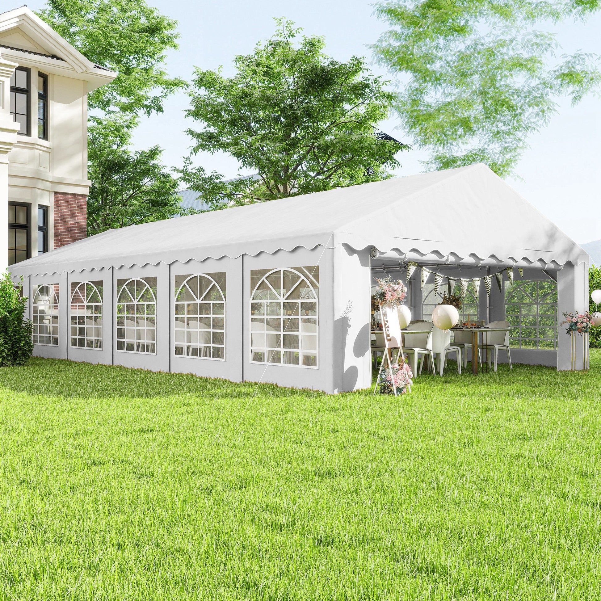 20' x 40' Heavy Duty Party Tent and Carport, Galvanized Outdoor Canopy Tent Event Tent with Removable Window Sidewalls for Parties, Wedding, Events, BBQ, White