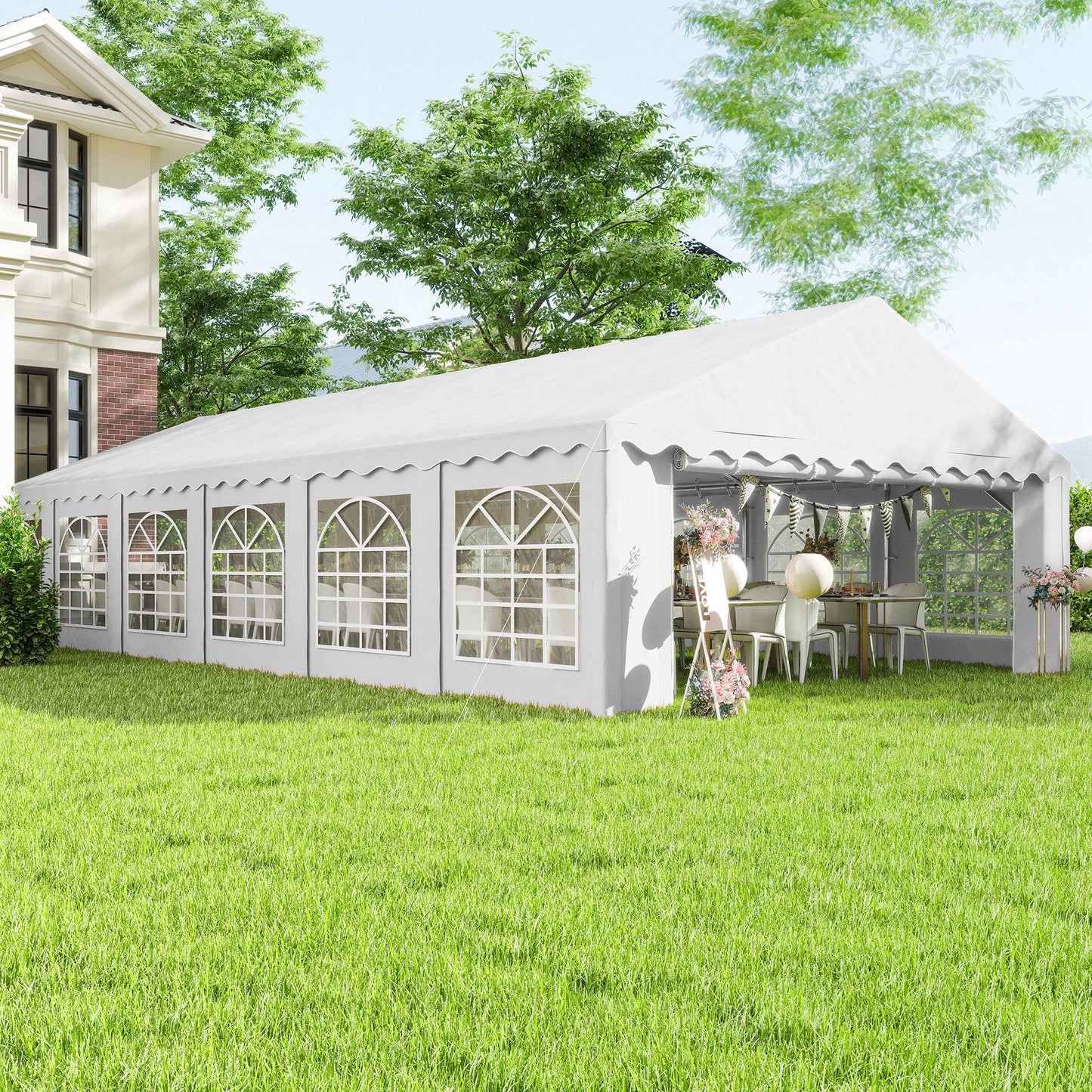 20' x 40' Heavy Duty Party Tent and Carport, Galvanized Outdoor Canopy Tent Event Tent with Removable Window Sidewalls for Parties, Wedding, Events, BBQ, White