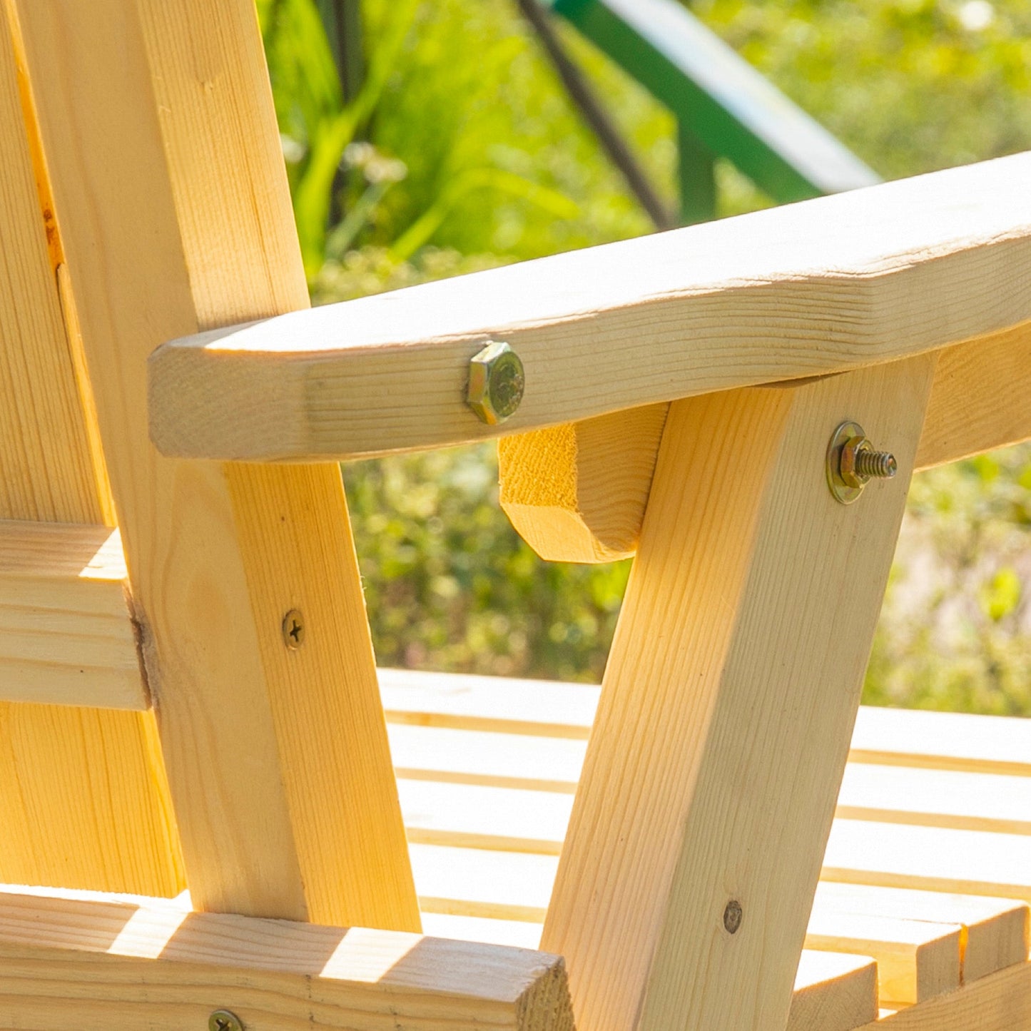 2-Seater Outdoor Wooden Bench with Middle Table and Umbrella Hole, Garden Bench for 2 Persons, Patio Loveseat with Slatted Seat and Back, Nature Wood
