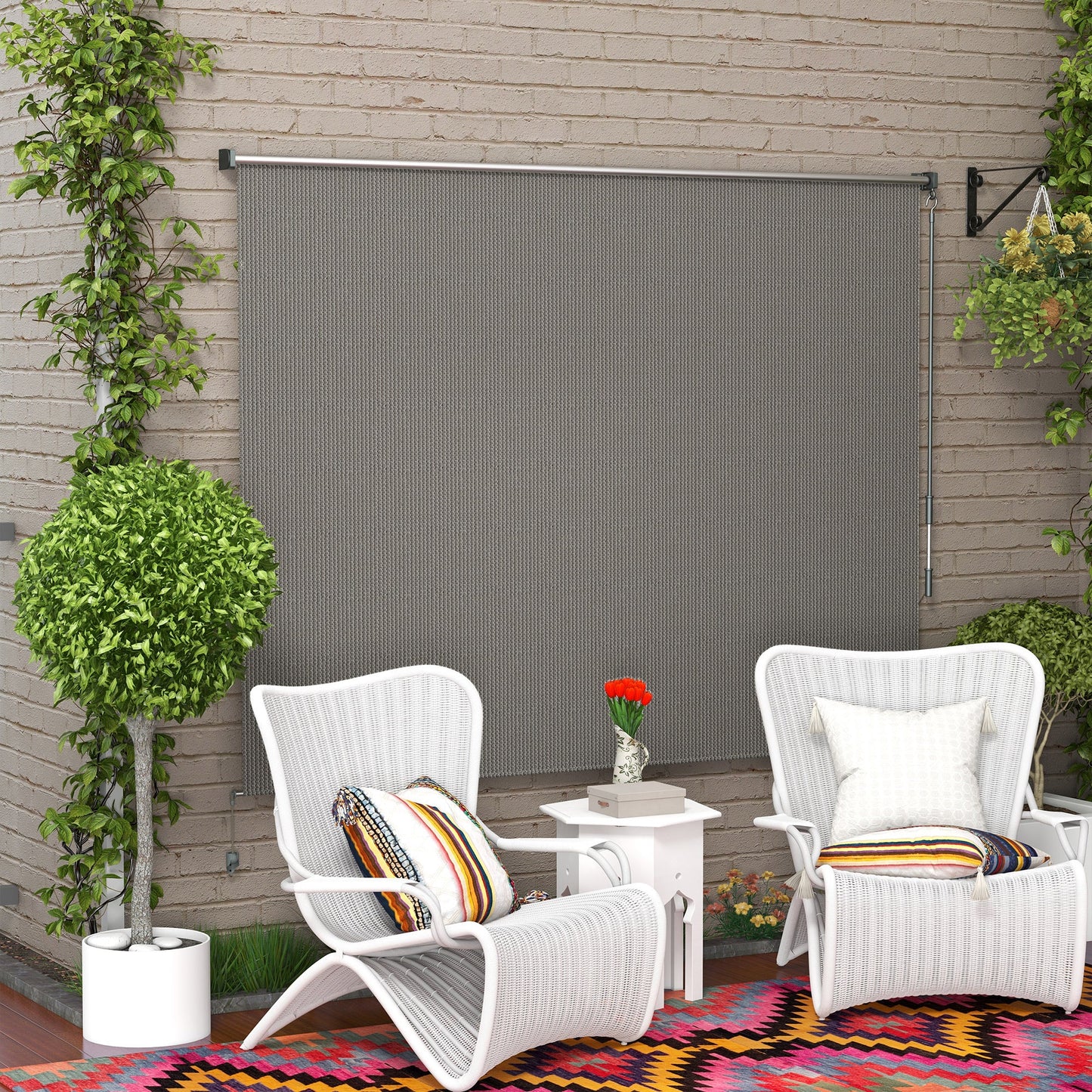 8'W x 6'H Roller Shades, Outdoor Blinds Cordless Roll Up Shade for Porch Balcony Gazebo, Light Grey