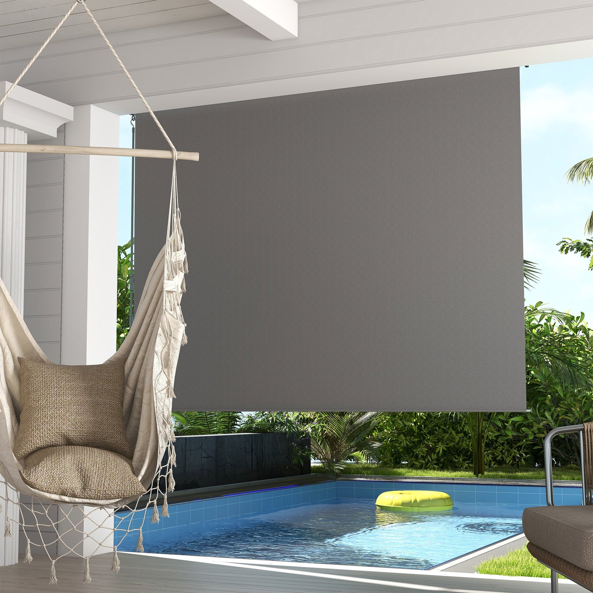 8'W x 6'H Roller Shades, Outdoor Blinds Cordless Roll Up Shade for Porch Balcony Gazebo, Light Grey