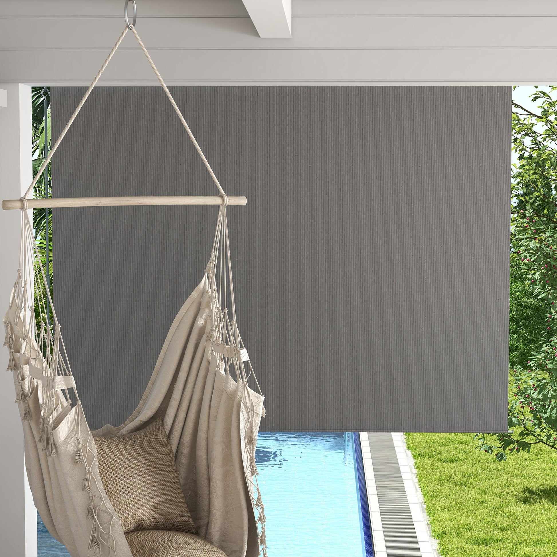 8'W x 6'H Roller Shades, Outdoor Blinds Cordless Roll Up Shade for Porch Balcony Gazebo, Light Grey