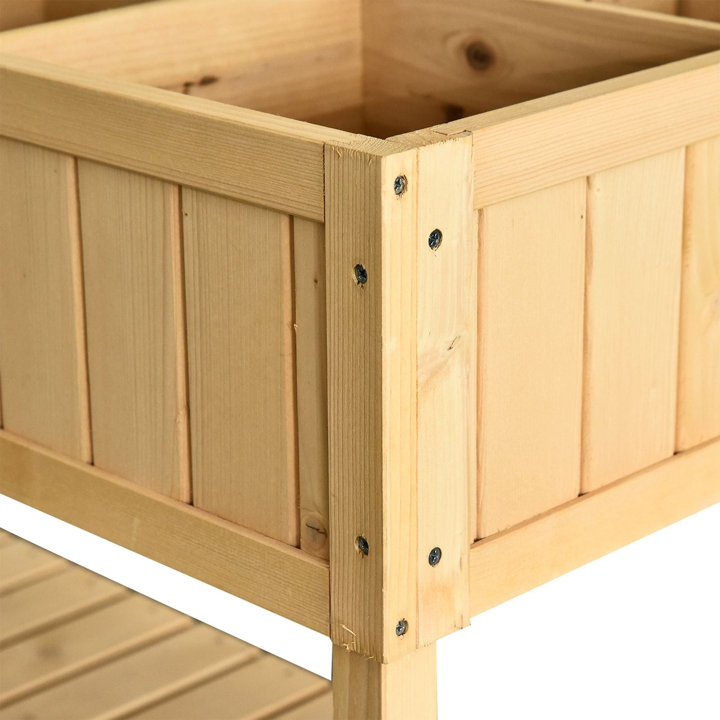 43" x 18" x 30" Raised Garden Bed, Wood Planter Box with Storage Shelf and 8 Pockets, to Grow Herbs, Vegetables, and Flowers, Natural