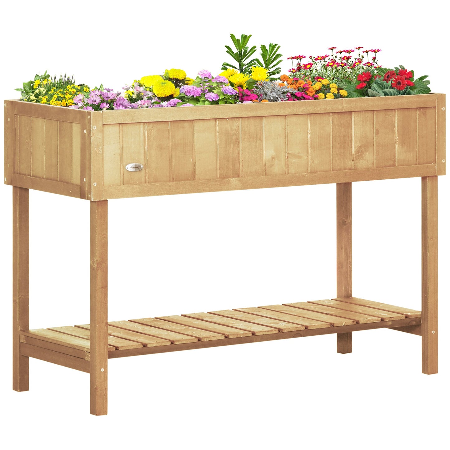 43" x 18" x 30" Raised Garden Bed, Wood Planter Box with Storage Shelf and 8 Pockets, to Grow Herbs, Vegetables, and Flowers, Natural