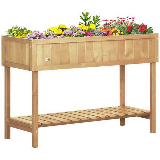 43" x 18" x 30" Raised Garden Bed, Wood Planter Box with Storage Shelf and 8 Pockets, to Grow Herbs, Vegetables, and Flowers, Natural