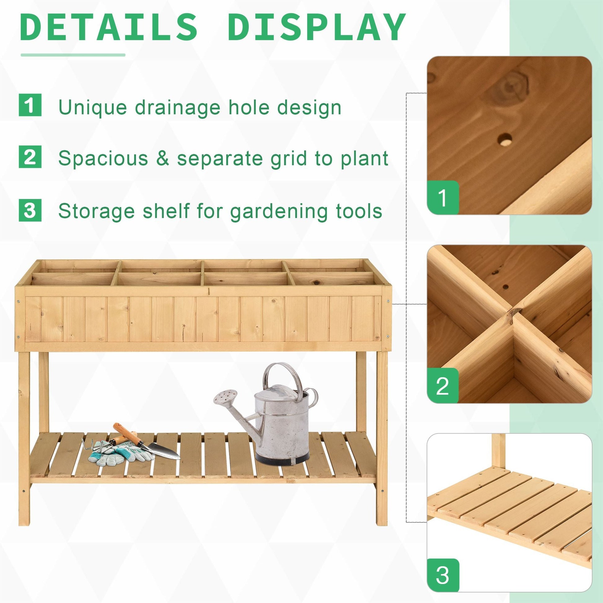 43" x 18" x 30" Raised Garden Bed, Wood Planter Box with Storage Shelf and 8 Pockets, to Grow Herbs, Vegetables, and Flowers, Natural