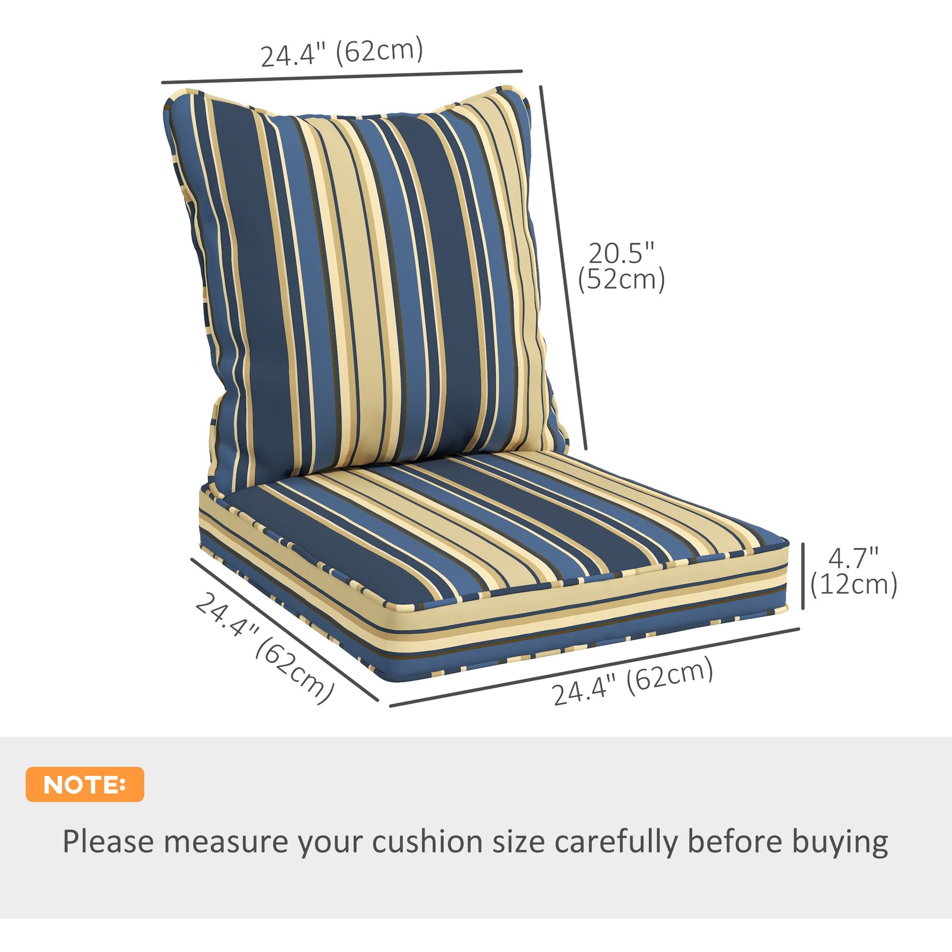 4-Piece Patio Chair Cushions Pillows, Back and Seat Replacement Patio Cushions Set for Indoor Outdoor Garden Furniture, Blue Strip