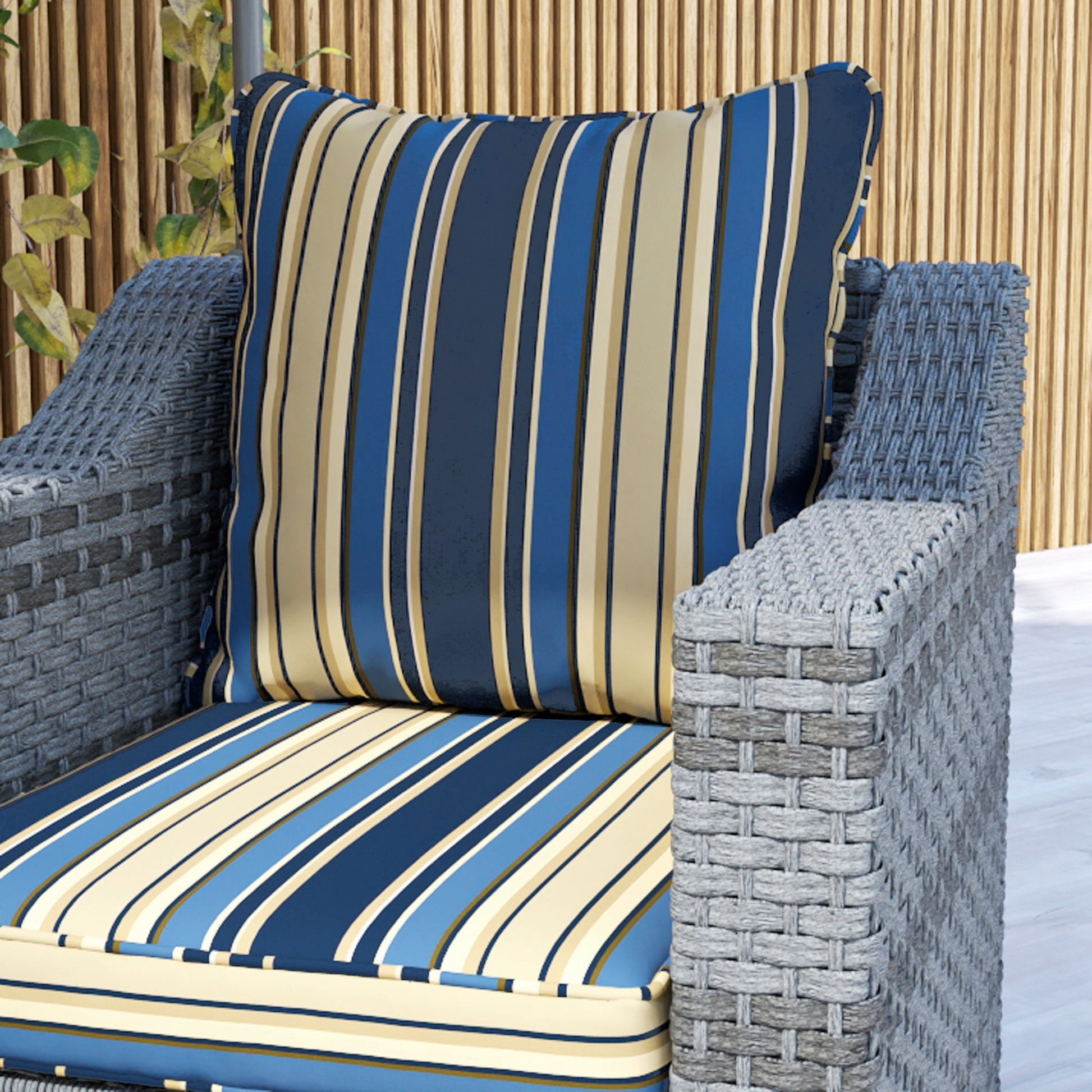 4-Piece Patio Chair Cushions Pillows, Back and Seat Replacement Patio Cushions Set for Indoor Outdoor Garden Furniture, Blue Strip