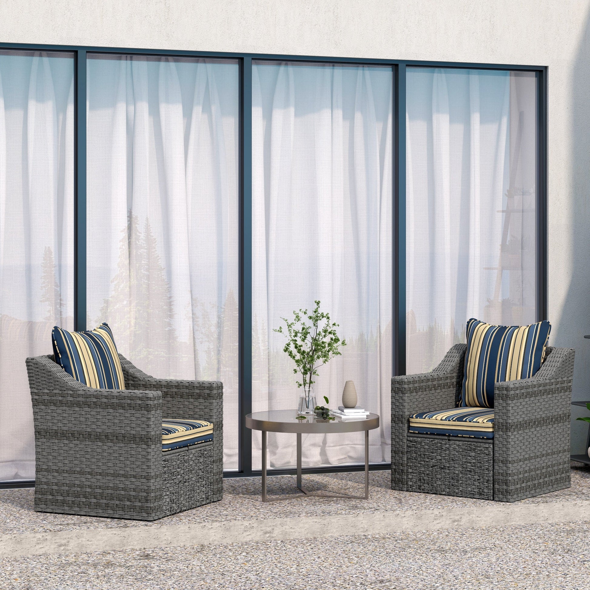 4-Piece Patio Chair Cushions Pillows, Back and Seat Replacement Patio Cushions Set for Indoor Outdoor Garden Furniture, Blue Strip