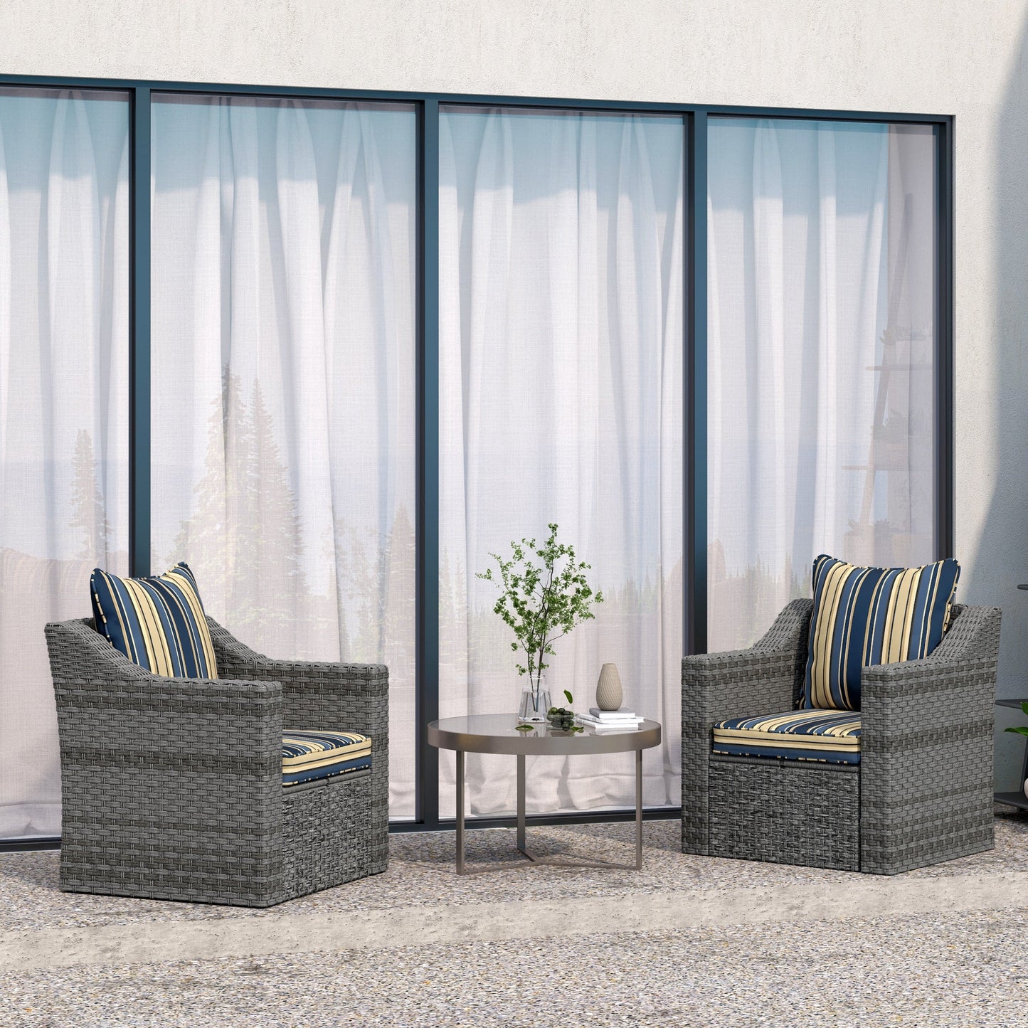 4-Piece Patio Chair Cushions Pillows, Back and Seat Replacement Patio Cushions Set for Indoor Outdoor Garden Furniture, Blue Strip