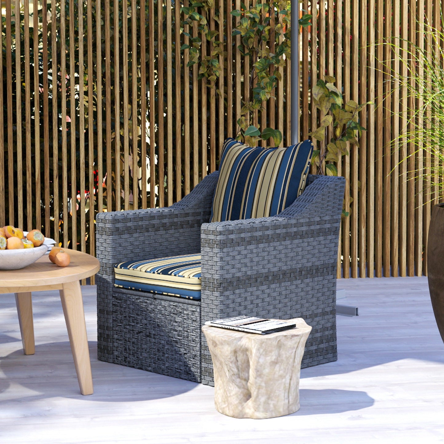 4-Piece Patio Chair Cushions Pillows, Back and Seat Replacement Patio Cushions Set for Indoor Outdoor Garden Furniture, Blue Strip