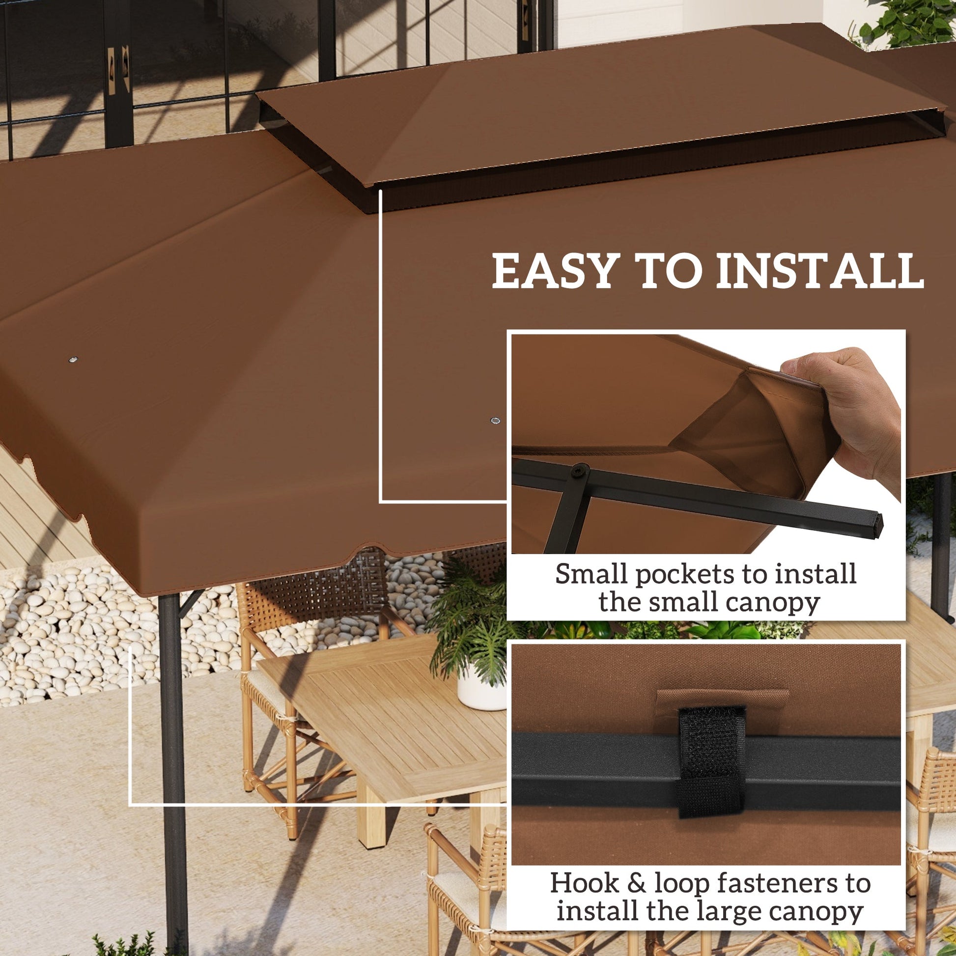 13.1' x 9.8' Gazebo Replacement Canopy, Gazebo Top Cover with Double Vented Roof for Garden Patio Outdoor TOP ONLY, Coffee
