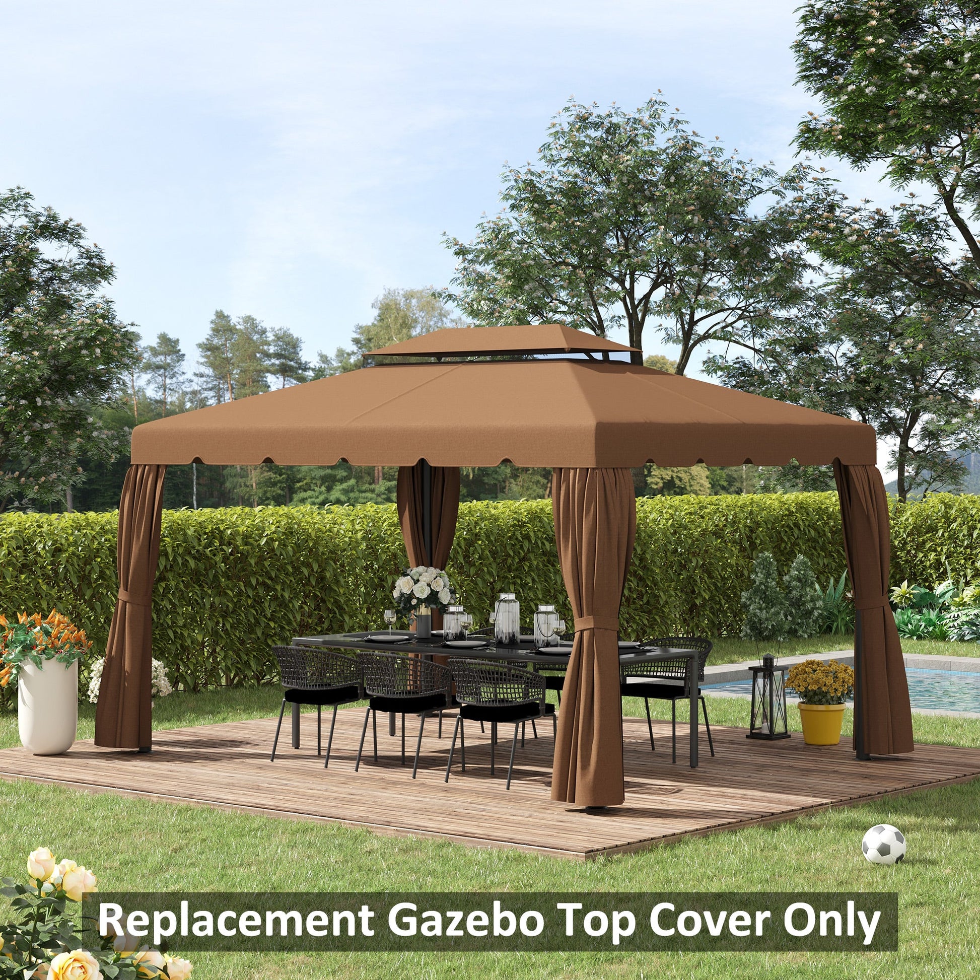 13.1' x 9.8' Gazebo Replacement Canopy, Gazebo Top Cover with Double Vented Roof for Garden Patio Outdoor TOP ONLY, Coffee