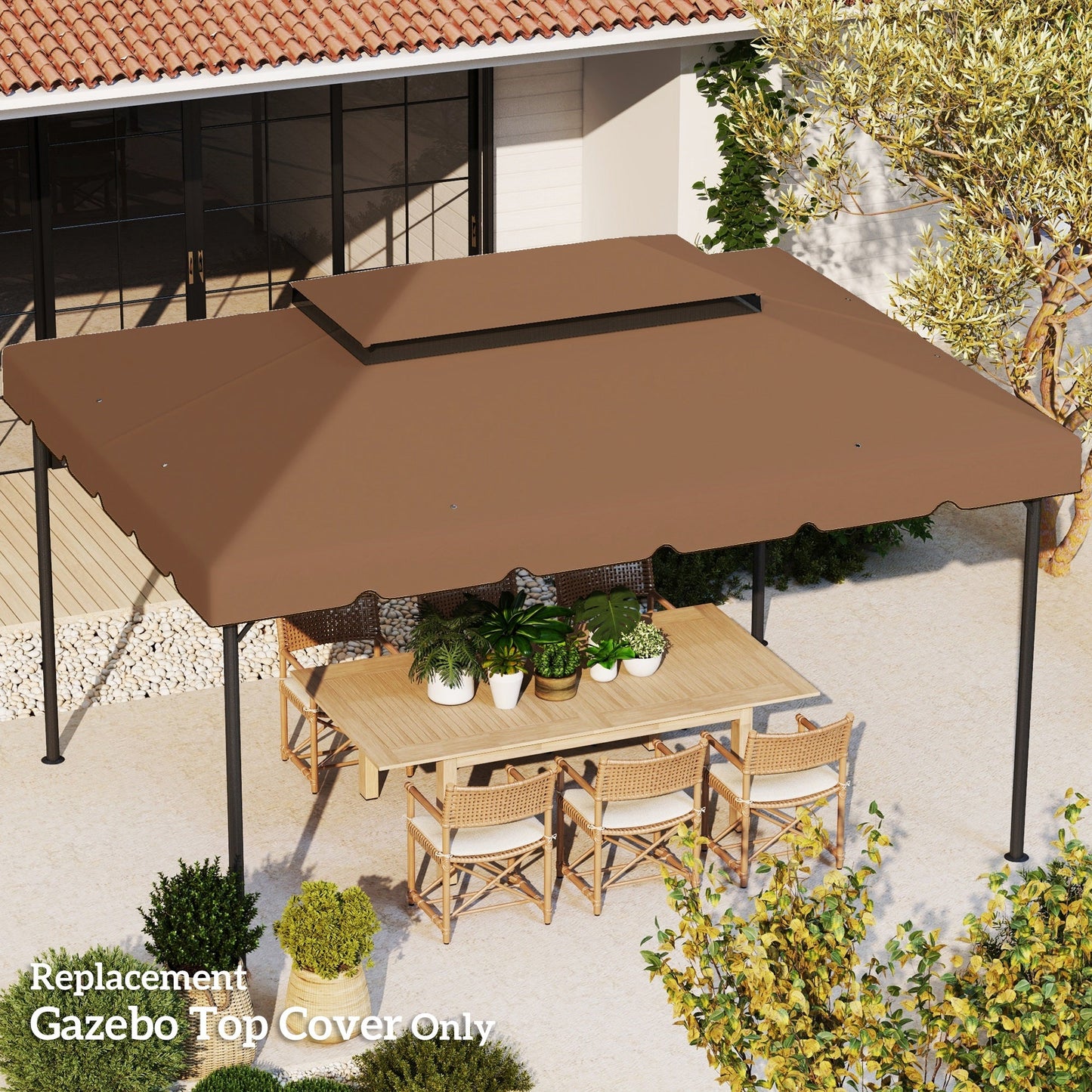13.1' x 9.8' Gazebo Replacement Canopy, Gazebo Top Cover with Double Vented Roof for Garden Patio Outdoor TOP ONLY, Coffee