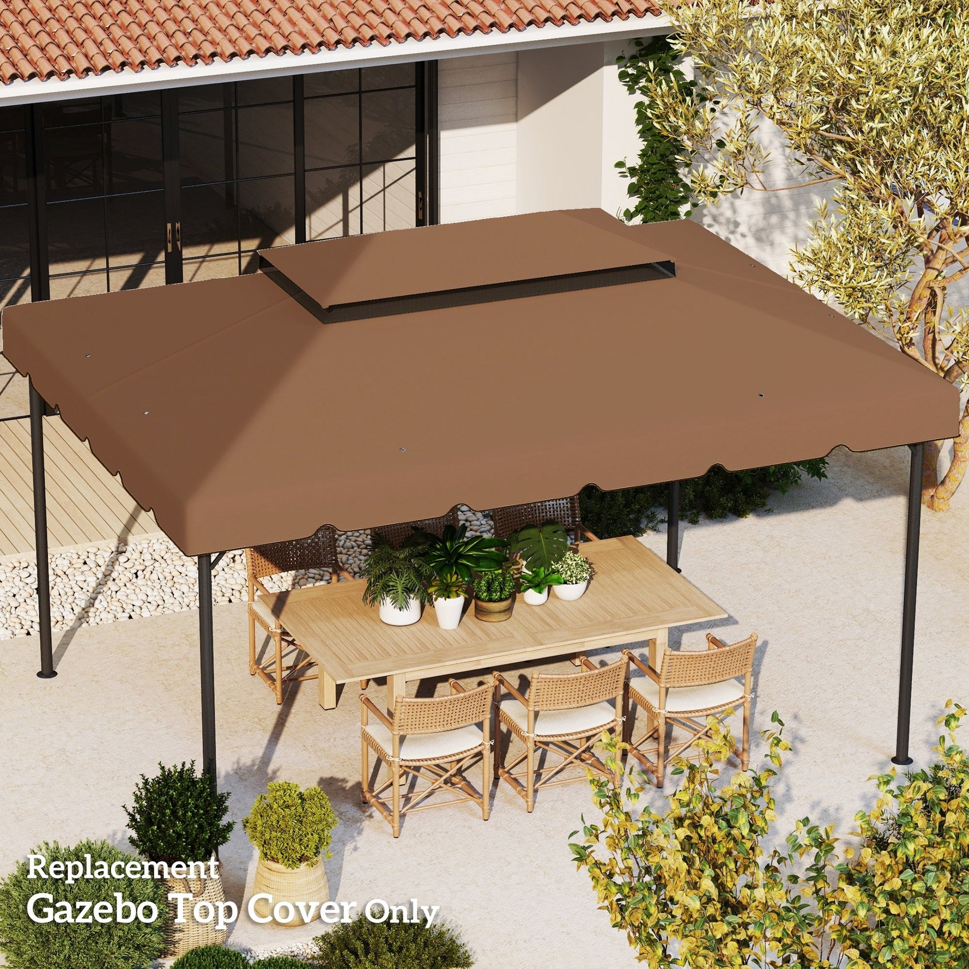13.1' x 9.8' Gazebo Replacement Canopy, Gazebo Top Cover with Double Vented Roof for Garden Patio Outdoor TOP ONLY, Coffee