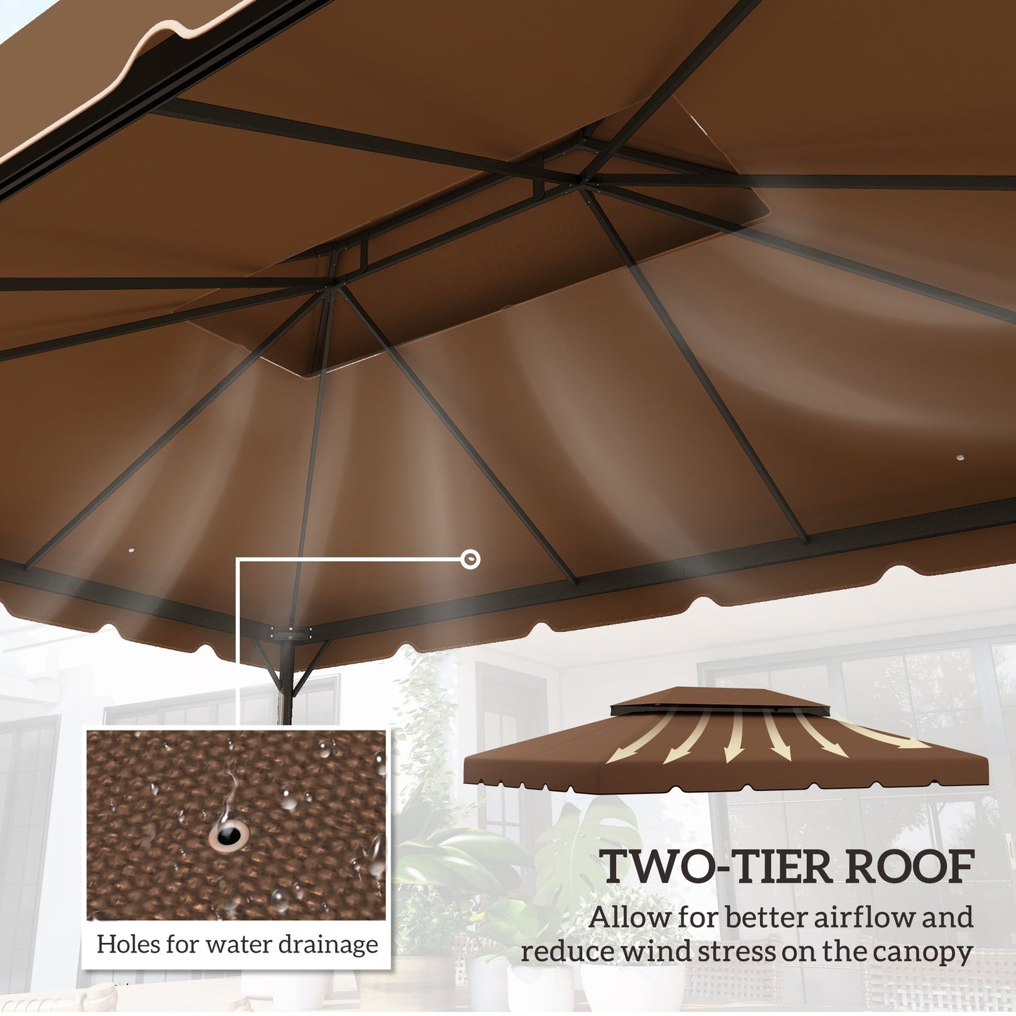 13.1' x 9.8' Gazebo Replacement Canopy, Gazebo Top Cover with Double Vented Roof for Garden Patio Outdoor TOP ONLY, Coffee