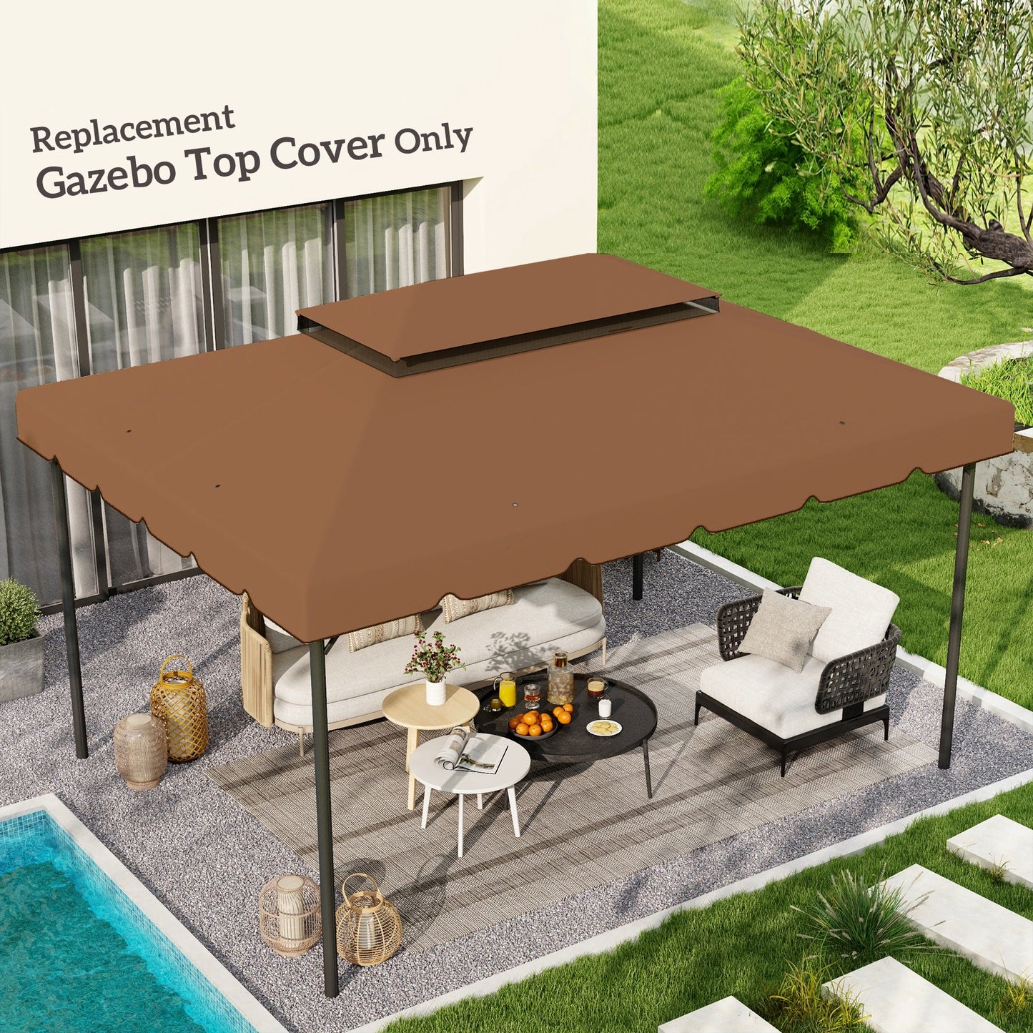 13.1' x 9.8' Gazebo Replacement Canopy, Gazebo Top Cover with Double Vented Roof for Garden Patio Outdoor TOP ONLY, Coffee
