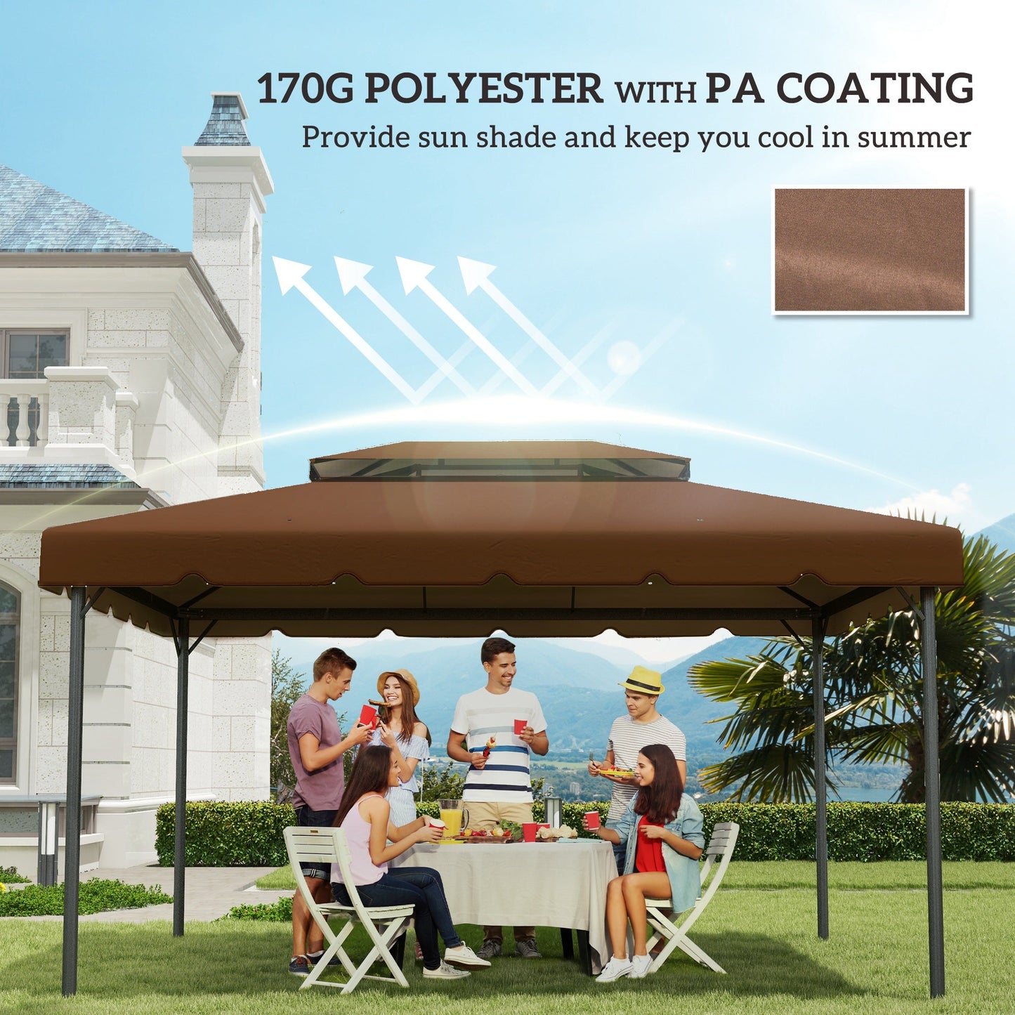 13.1' x 9.8' Gazebo Replacement Canopy, Gazebo Top Cover with Double Vented Roof for Garden Patio Outdoor TOP ONLY, Coffee