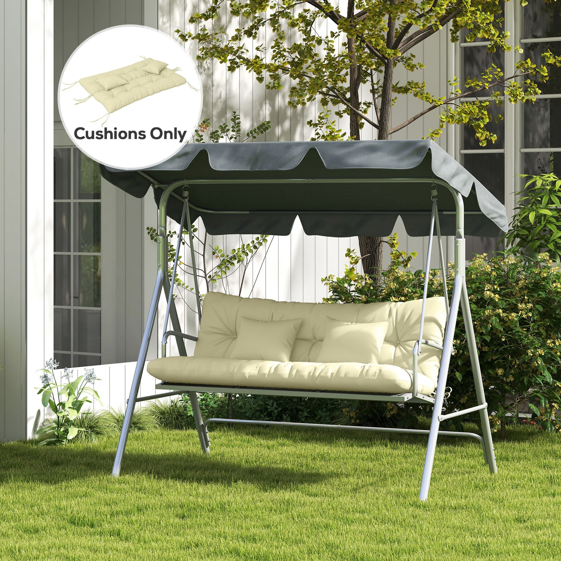 4-Piece Patio Chair Cushions Pillows with Back and Pillows, Seat Replacement Patio Cushions Set with Ties for Indoor Outdoor Garden Furniture, WITHOUT SWING, Cream White