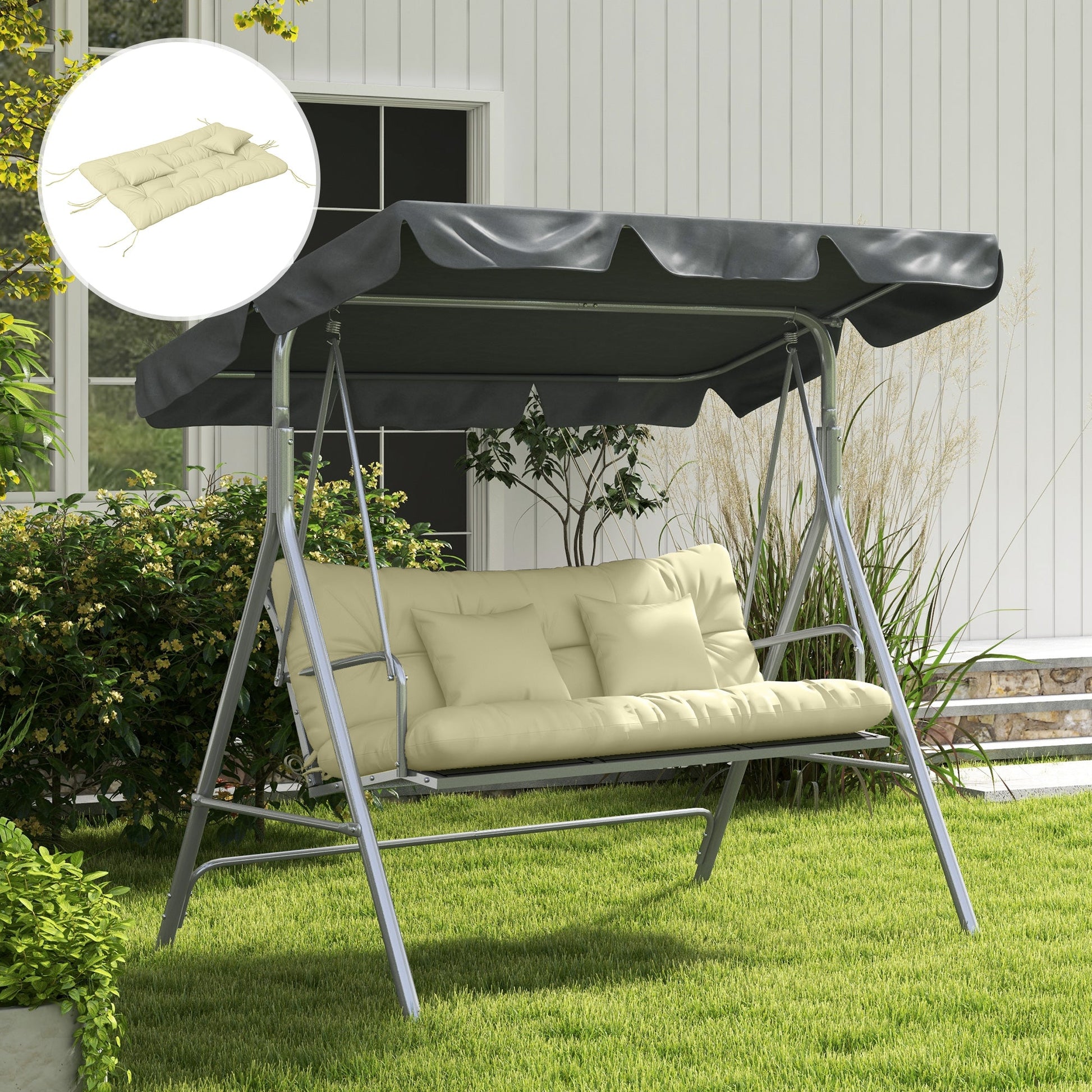 4-Piece Patio Chair Cushions Pillows with Back and Pillows, Seat Replacement Patio Cushions Set with Ties for Indoor Outdoor Garden Furniture, WITHOUT SWING, Cream White