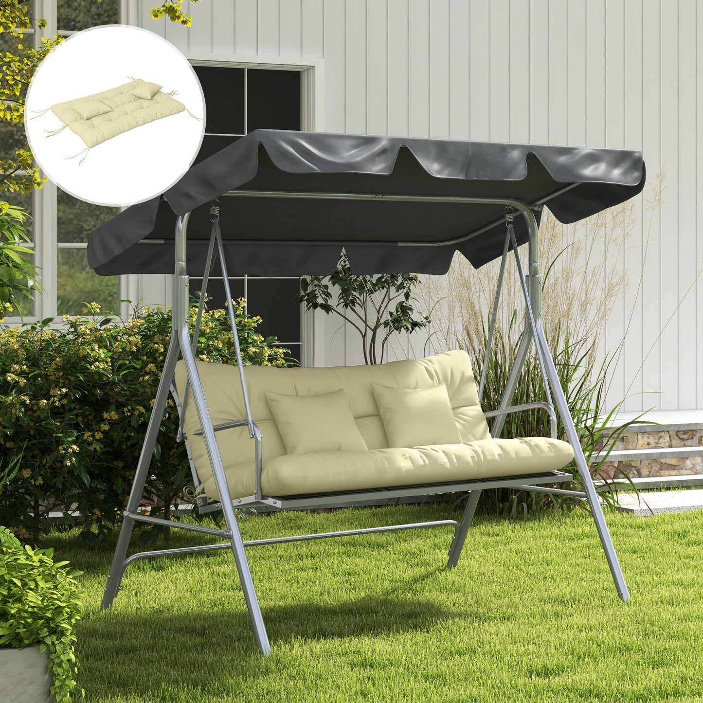 4-Piece Patio Chair Cushions Pillows with Back and Pillows, Seat Replacement Patio Cushions Set with Ties for Indoor Outdoor Garden Furniture, WITHOUT SWING, Cream White