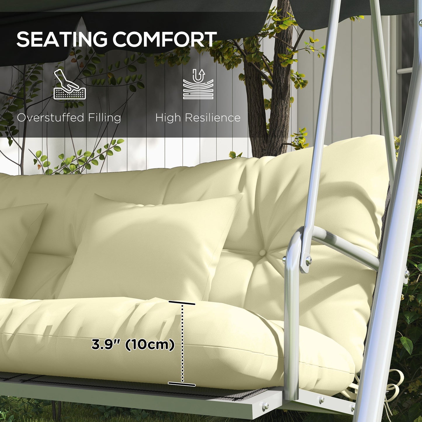 4-Piece Patio Chair Cushions Pillows with Back and Pillows, Seat Replacement Patio Cushions Set with Ties for Indoor Outdoor Garden Furniture, WITHOUT SWING, Cream White