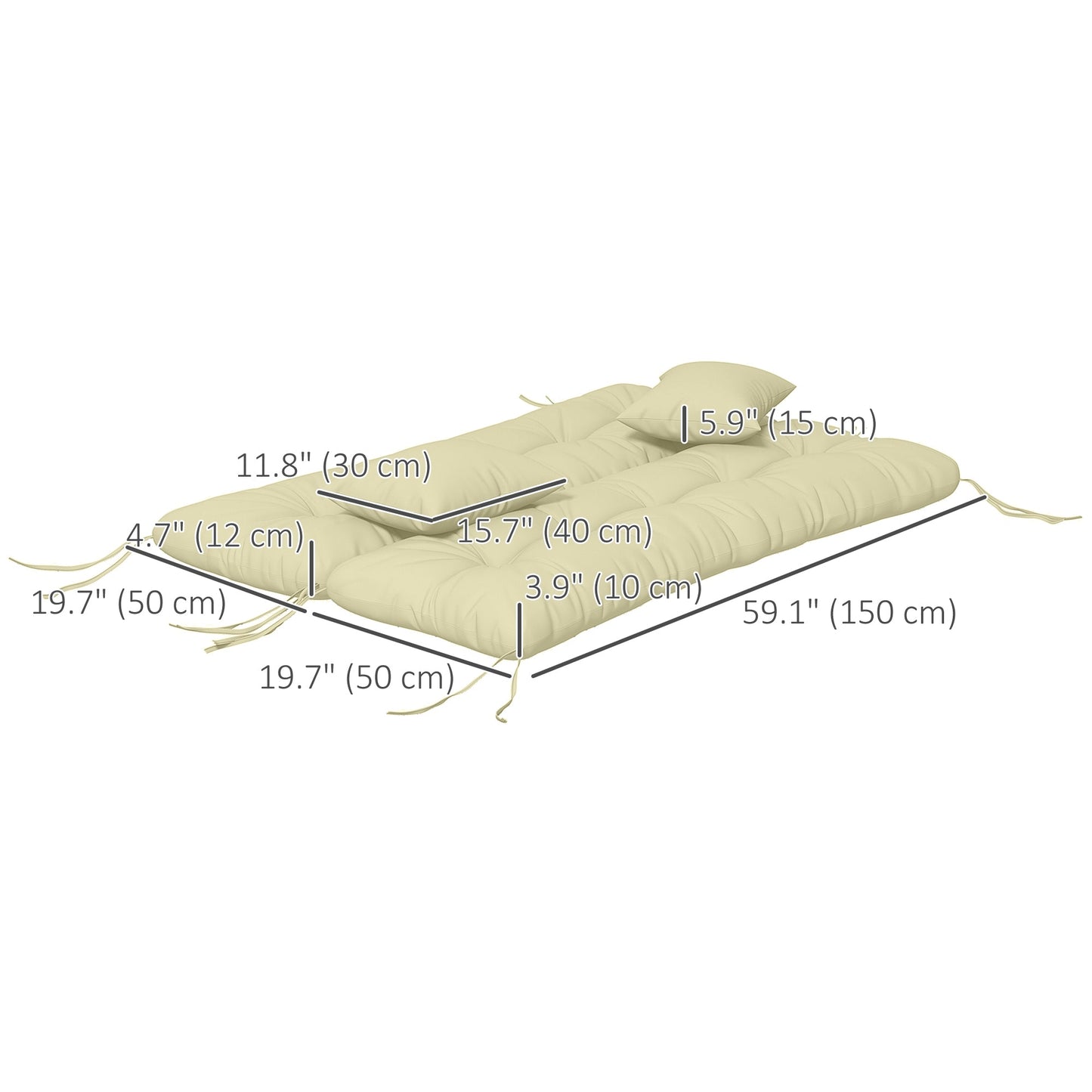 4-Piece Patio Chair Cushions Pillows with Back and Pillows, Seat Replacement Patio Cushions Set with Ties for Indoor Outdoor Garden Furniture, WITHOUT SWING, Cream White