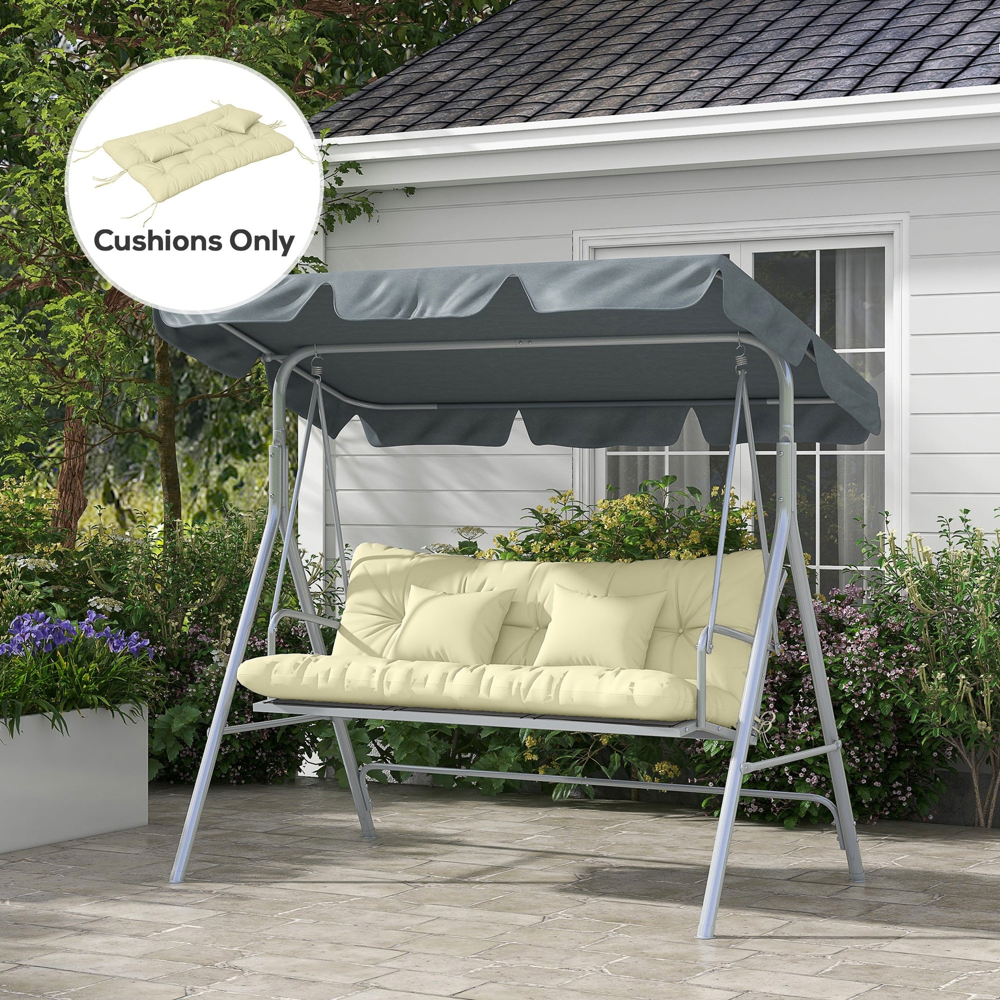 4-Piece Patio Chair Cushions Pillows with Back and Pillows, Seat Replacement Patio Cushions Set with Ties for Indoor Outdoor Garden Furniture, WITHOUT SWING, Cream White