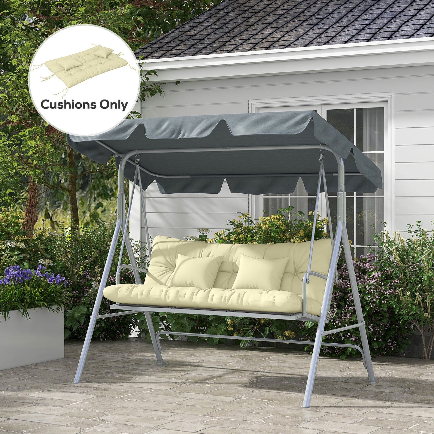 4-Piece Patio Chair Cushions Pillows with Back and Pillows, Seat Replacement Patio Cushions Set with Ties for Indoor Outdoor Garden Furniture, WITHOUT SWING, Cream White
