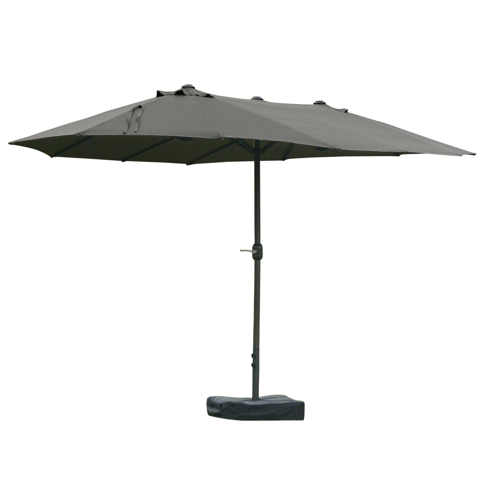 15' Outdoor Patio Umbrella with Twin Canopy Sunshade Steel Table Umbrella with Lift Crank, Cross base, Sandbag, Dark Grey