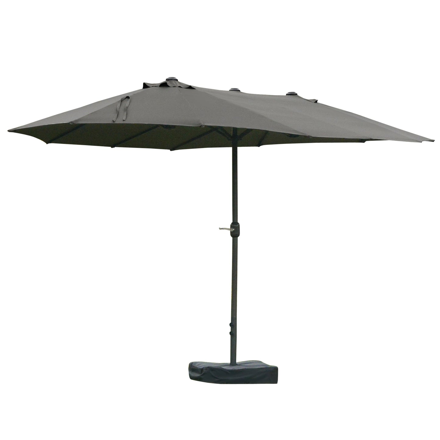 15' Outdoor Patio Umbrella with Twin Canopy Sunshade Steel Table Umbrella with Lift Crank, Cross base, Sandbag, Dark Grey