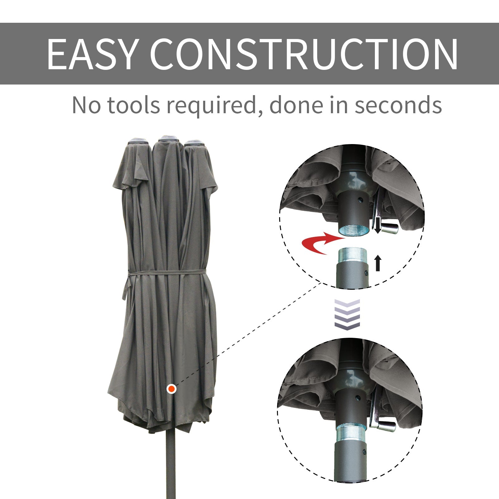15' Outdoor Patio Umbrella with Twin Canopy Sunshade Steel Table Umbrella with Lift Crank, Cross base, Sandbag, Dark Grey