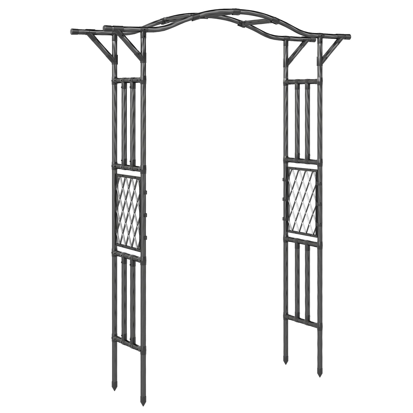7.5ft Garden Arch, PE-Coated Steel Outdoor Trellis Arbor with Extended Upturned Top for Climbing Plants, Wedding Arch for Party Outdoor Garden Backyard, Black