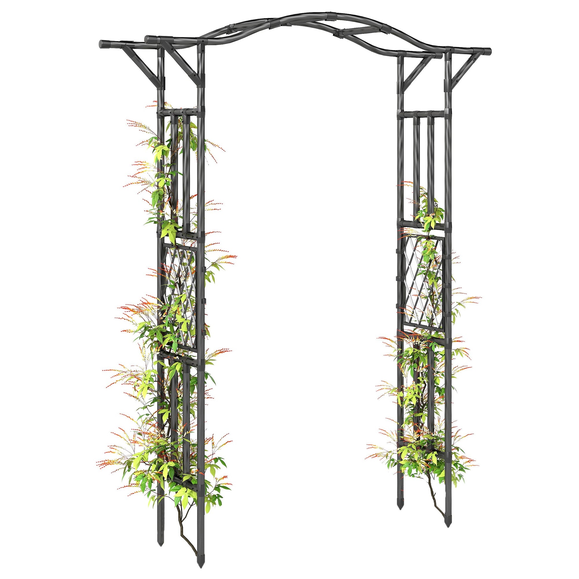 7.5ft Garden Arch, PE-Coated Steel Outdoor Trellis Arbor with Extended Upturned Top for Climbing Plants, Wedding Arch for Party Outdoor Garden Backyard, Black