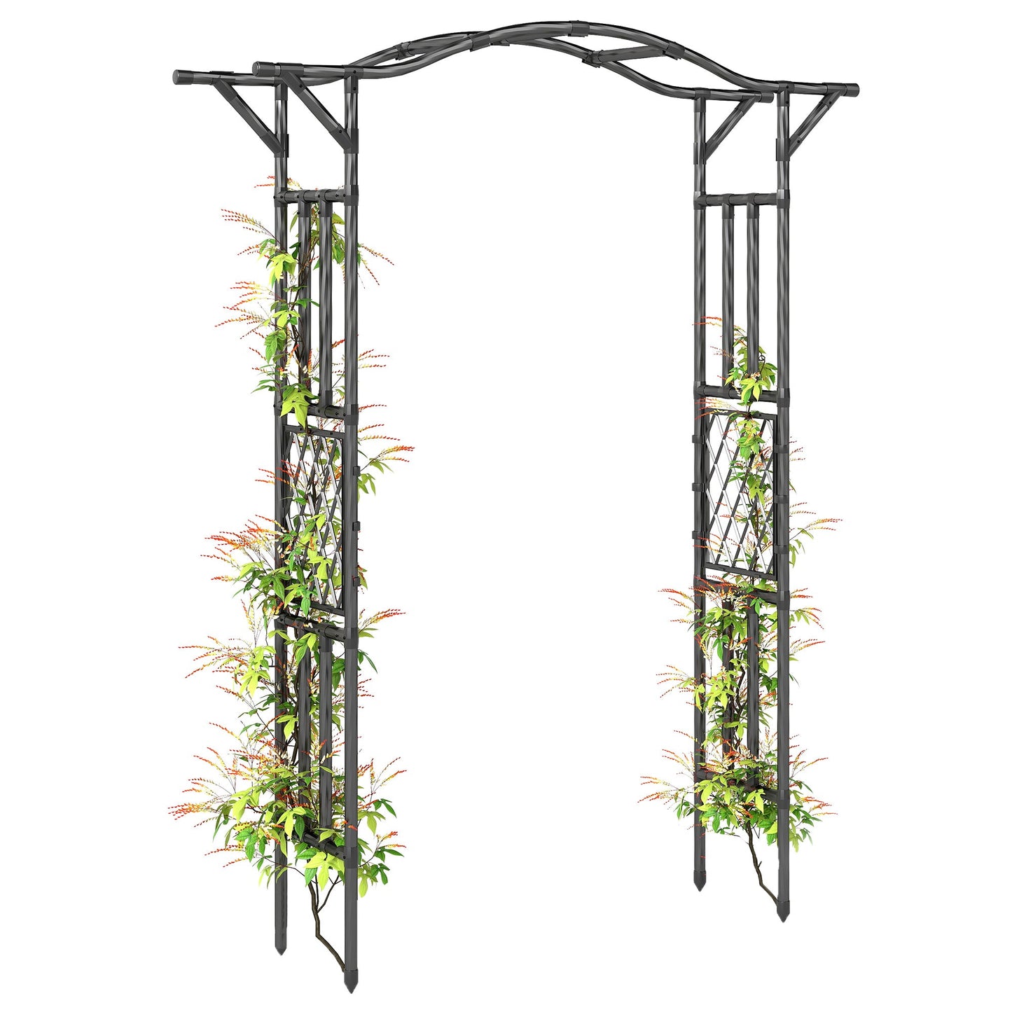 7.5ft Garden Arch, PE-Coated Steel Outdoor Trellis Arbor with Extended Upturned Top for Climbing Plants, Wedding Arch for Party Outdoor Garden Backyard, Black
