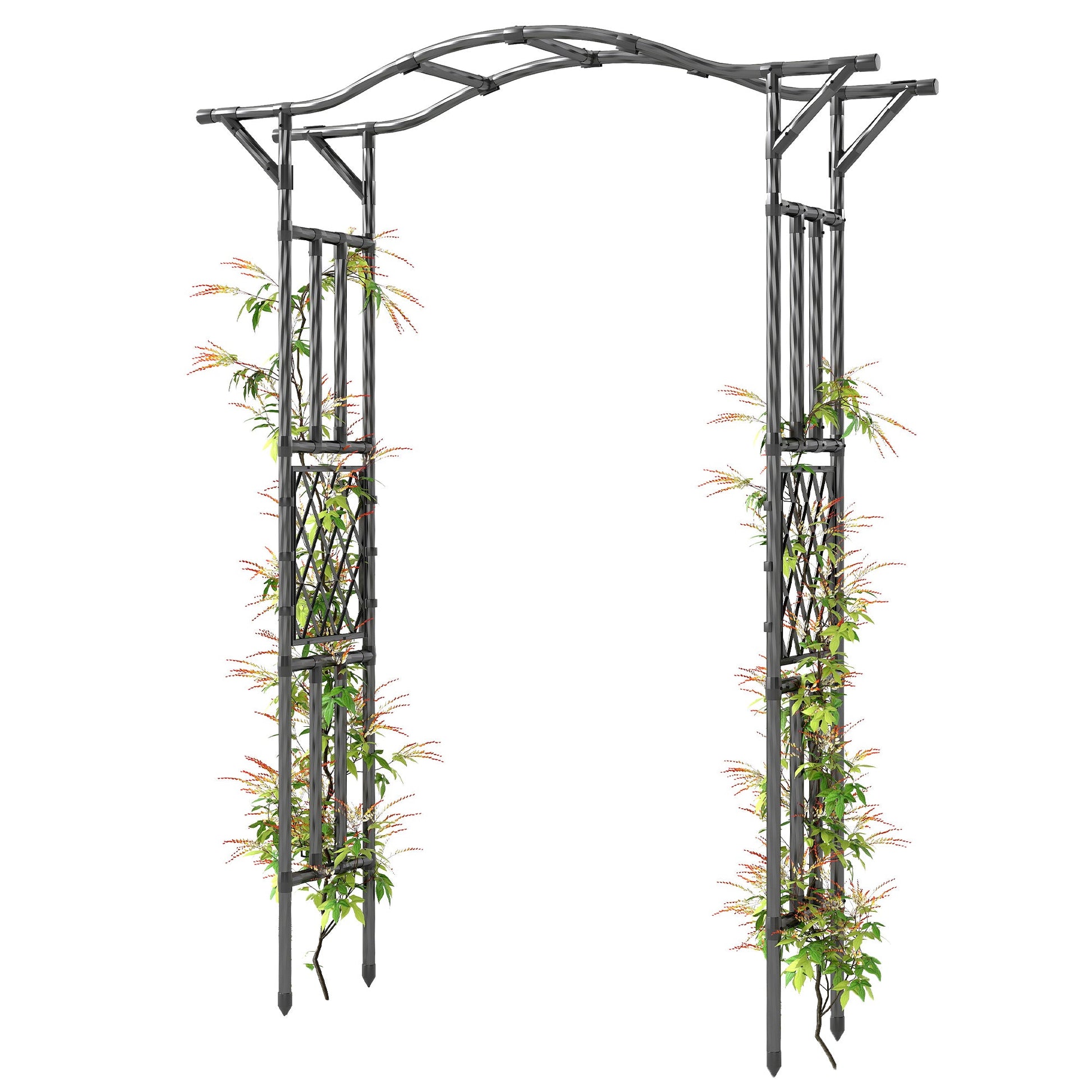 7.5ft Garden Arch, PE-Coated Steel Outdoor Trellis Arbor with Extended Upturned Top for Climbing Plants, Wedding Arch for Party Outdoor Garden Backyard, Black