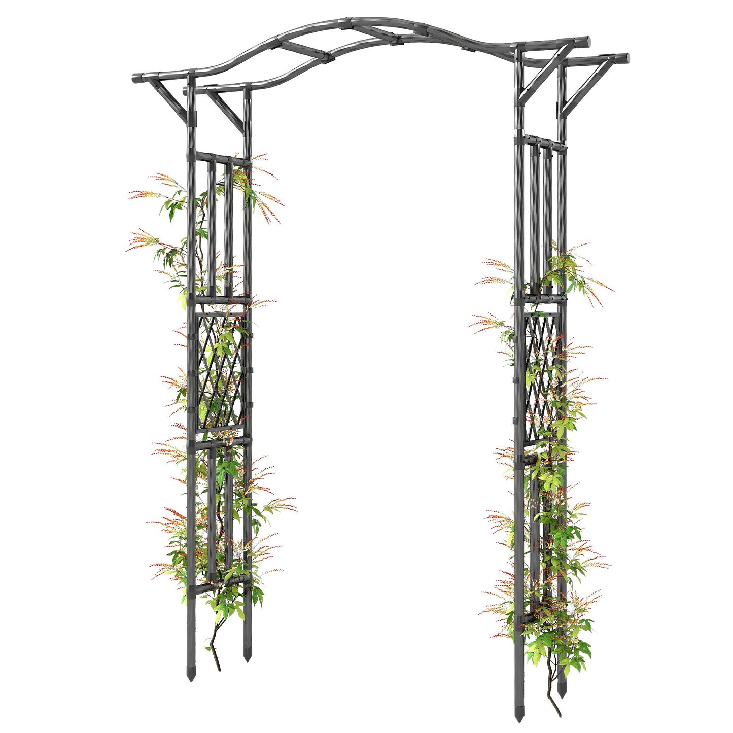 7.5ft Garden Arch, PE-Coated Steel Outdoor Trellis Arbor with Extended Upturned Top for Climbing Plants, Wedding Arch for Party Outdoor Garden Backyard, Black